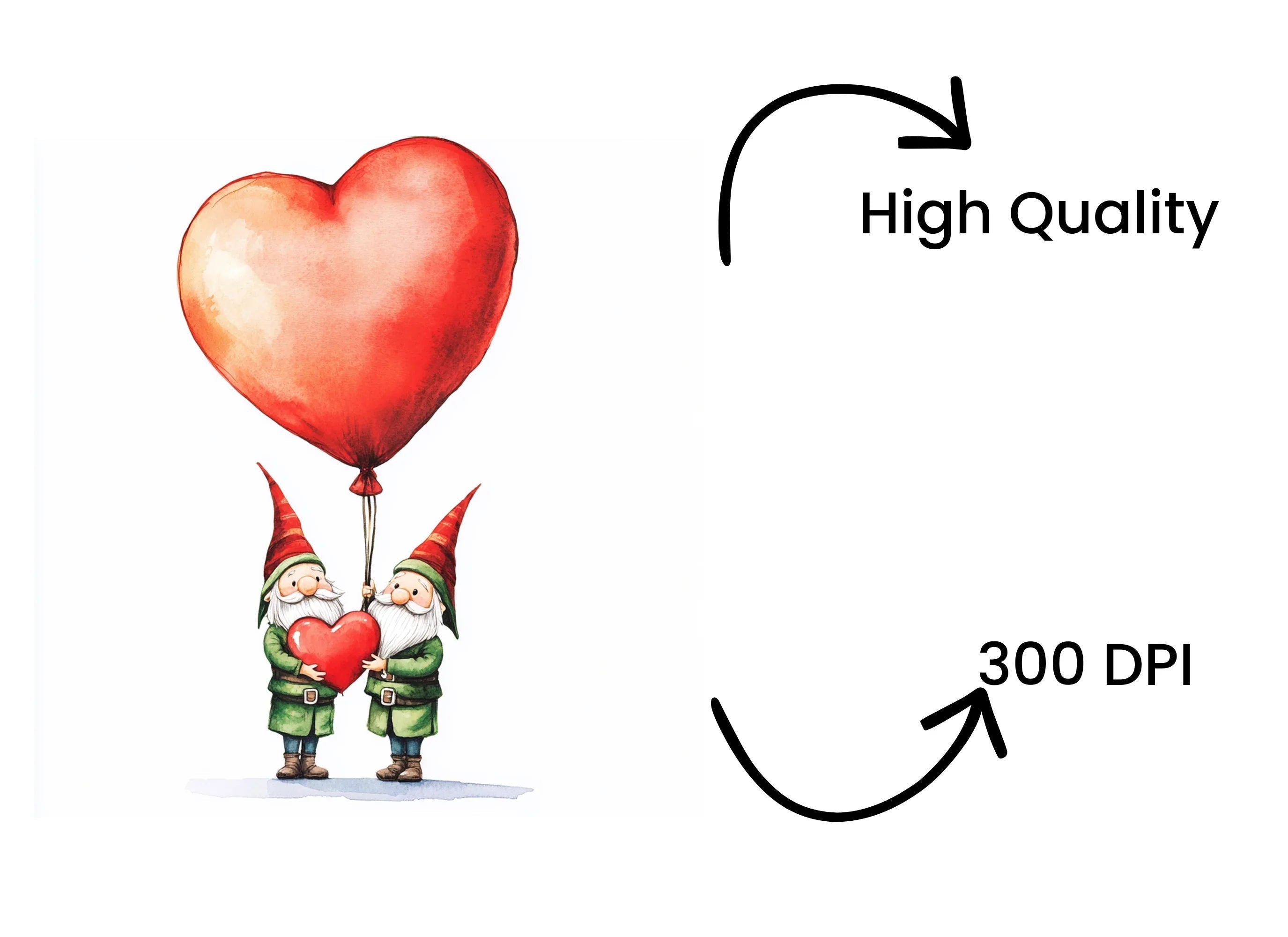 Cute Gnomes with Heart Balloons Clipart Bundle