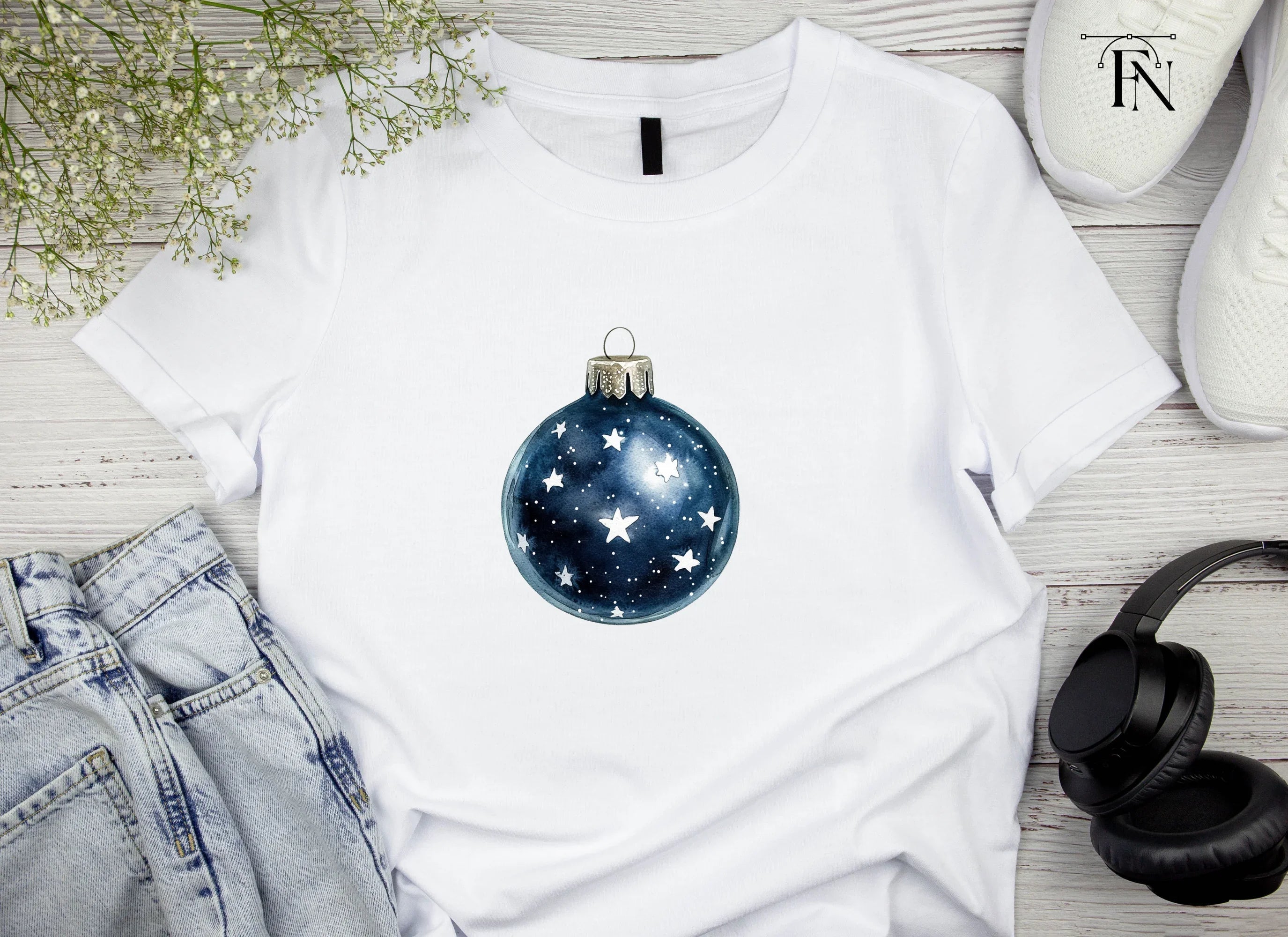 Dark Blue Starry Christmas Baubles Clipart Bundle