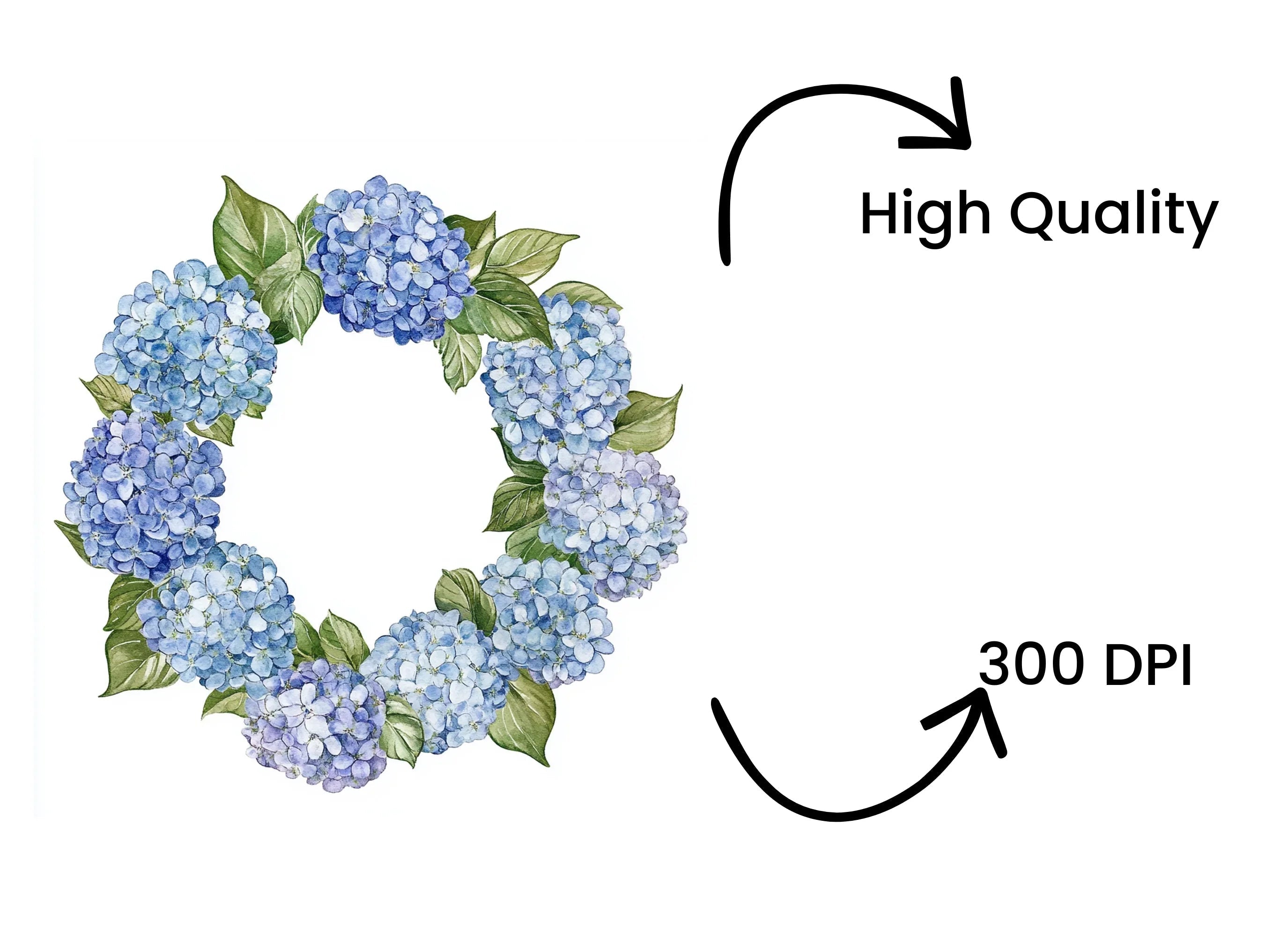Blue Hydrangea Wreaths Clipart Bundle