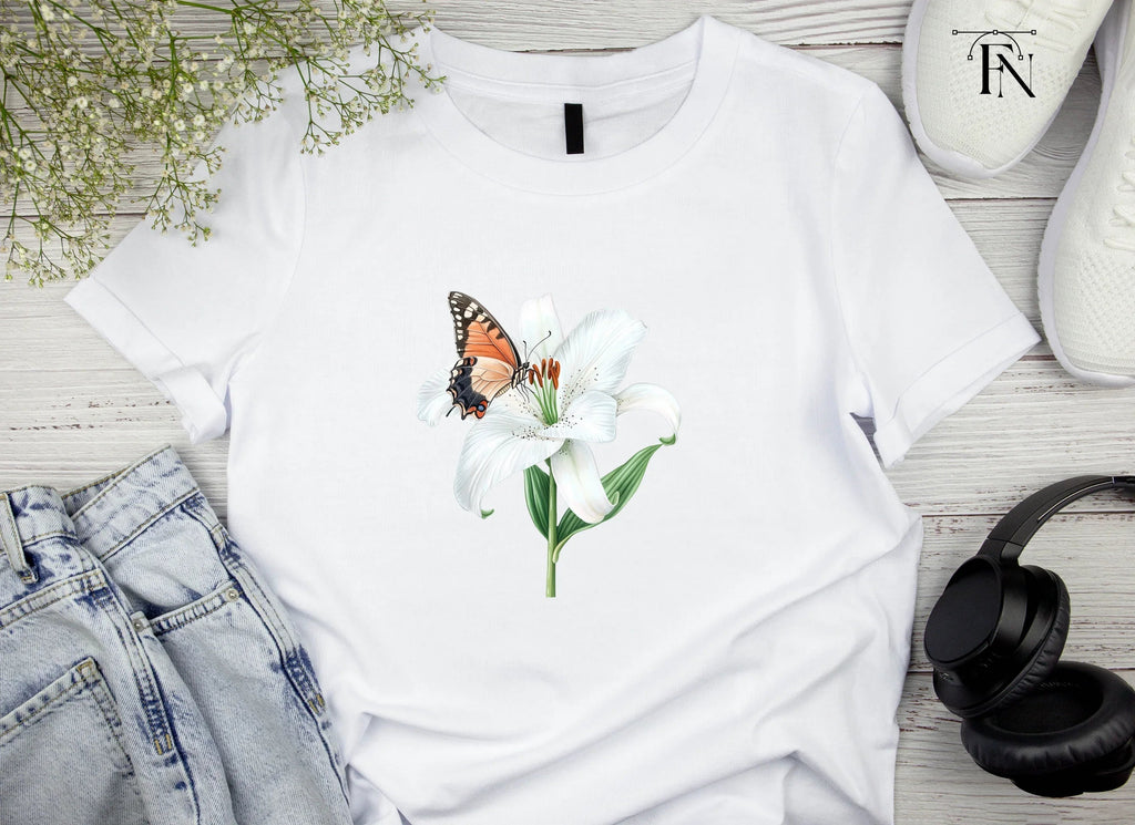 White Lily and Butterfly Clipart Bundle