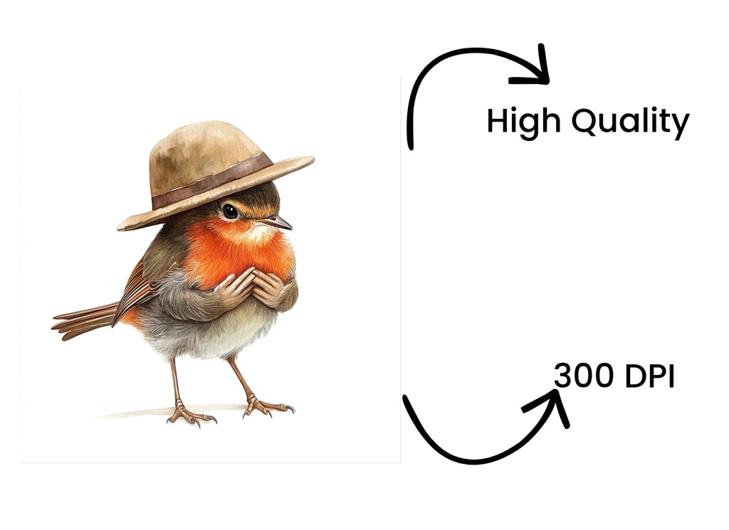 Cute Robin Birds with Straw Hats Clipart Bundle