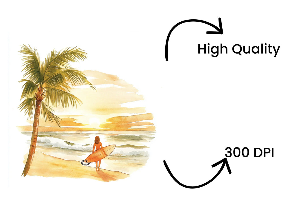 Tropical Beach Sunset Surfer Girl Clipart Bundle