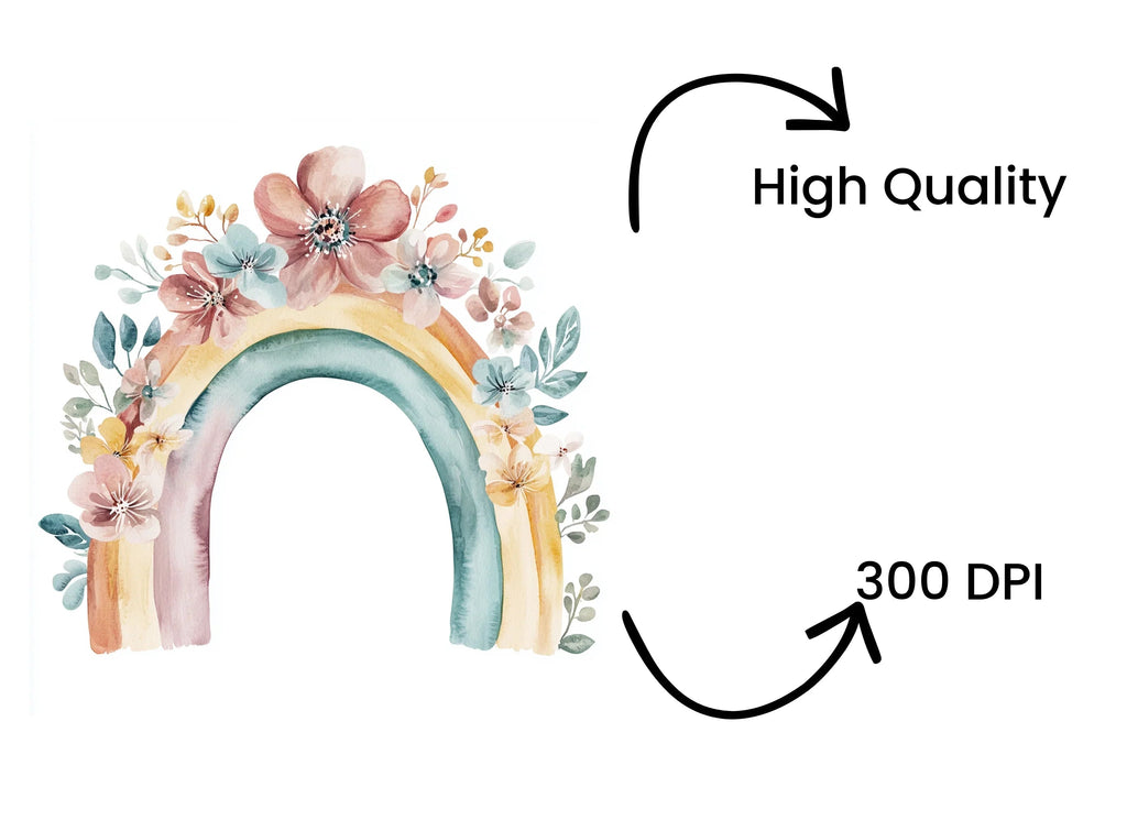 Pastel Floral Rainbow Clipart Bundle
