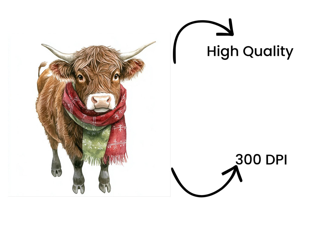 Festive Highland Cow Clipart Bundle