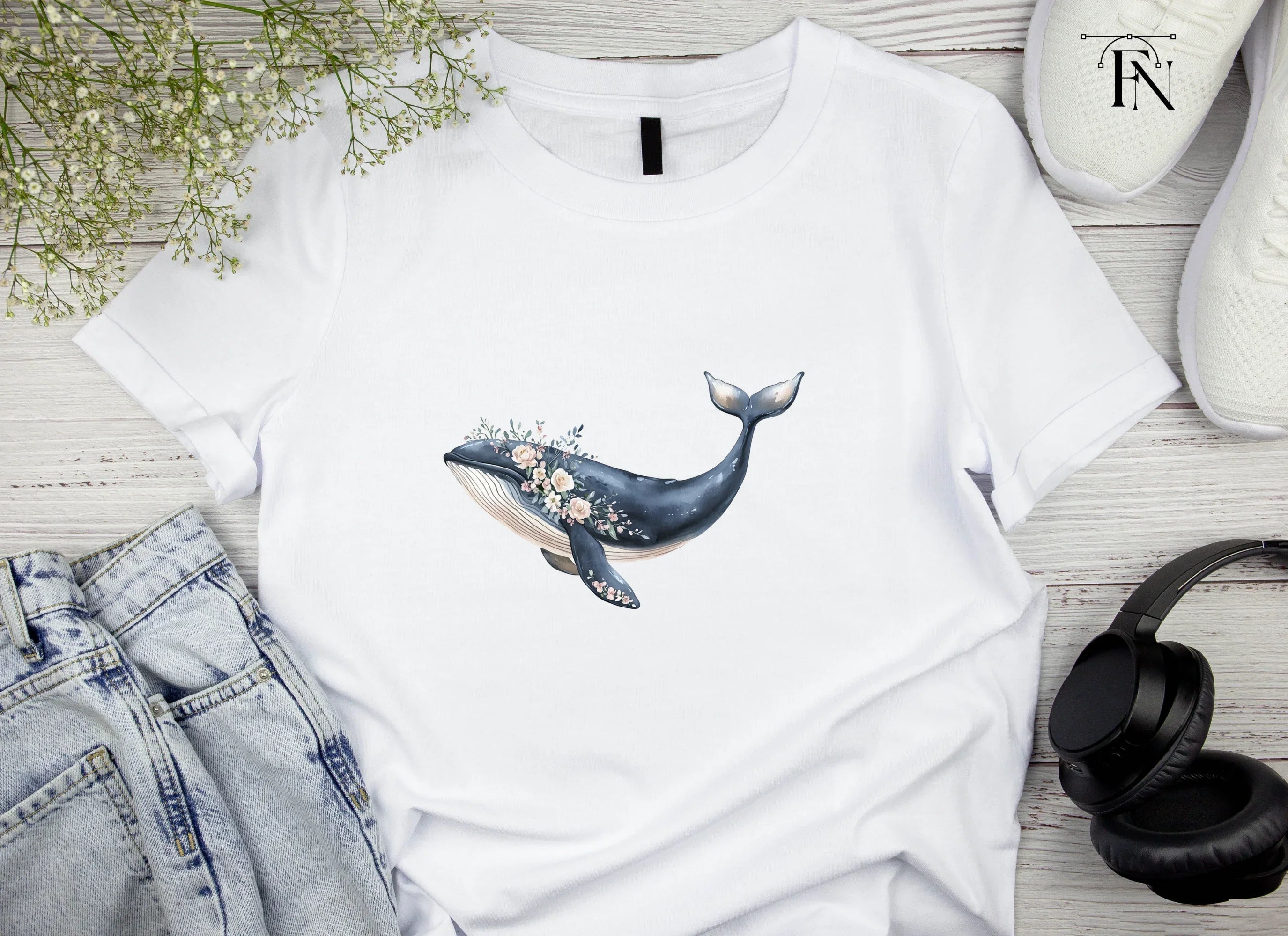 Elegant Floral Whale Clipart Bundle