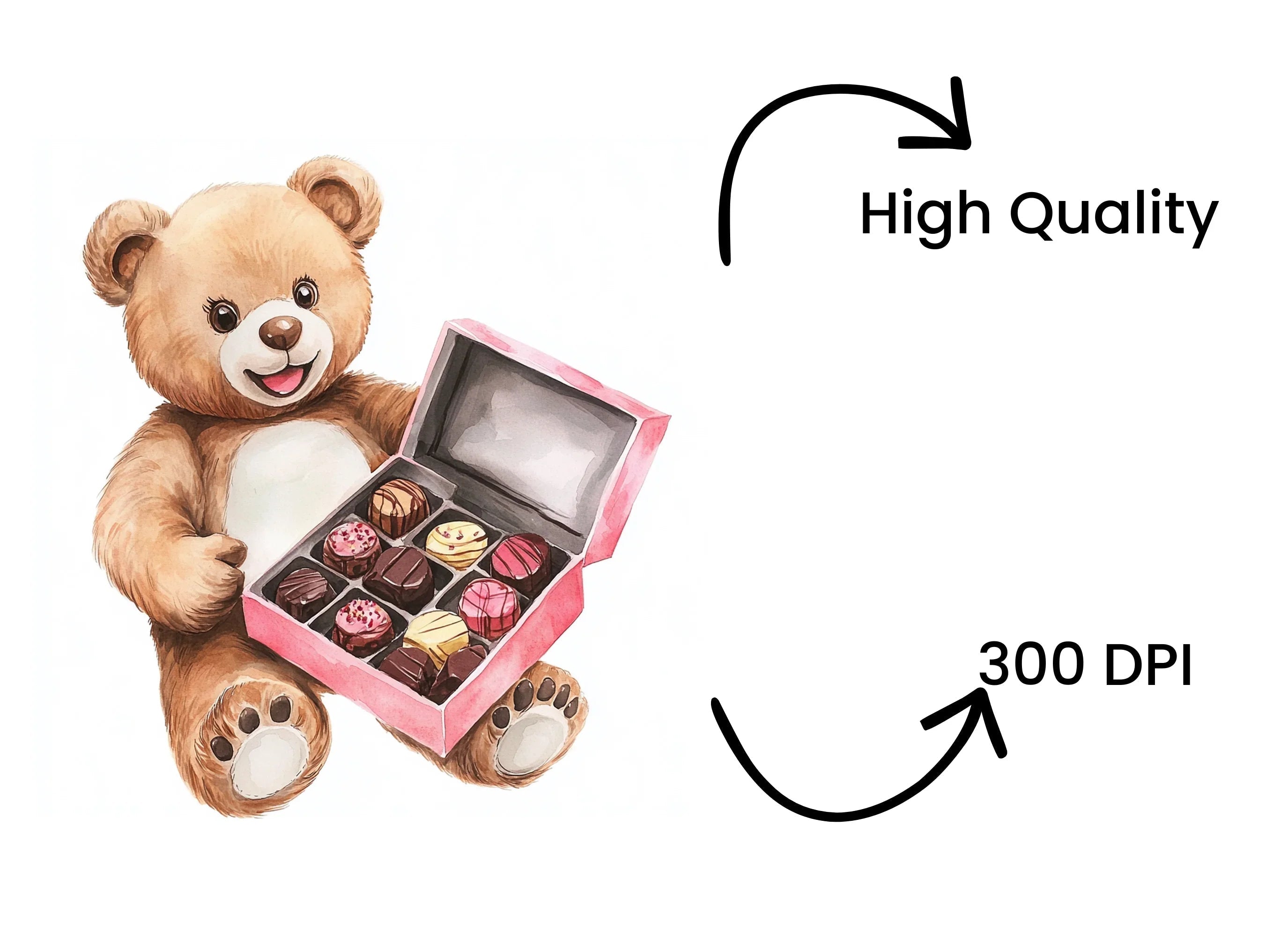Teddy Bear with Box of Chocolates Clipart Bundle