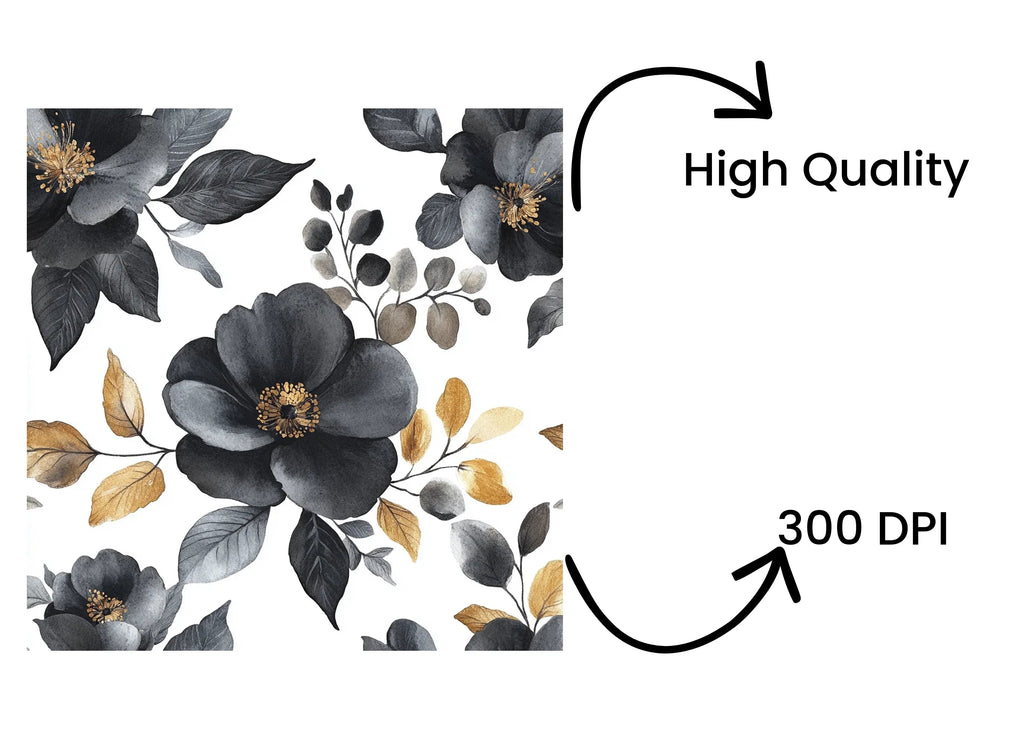 Black Gold Floral Clipart Bundle