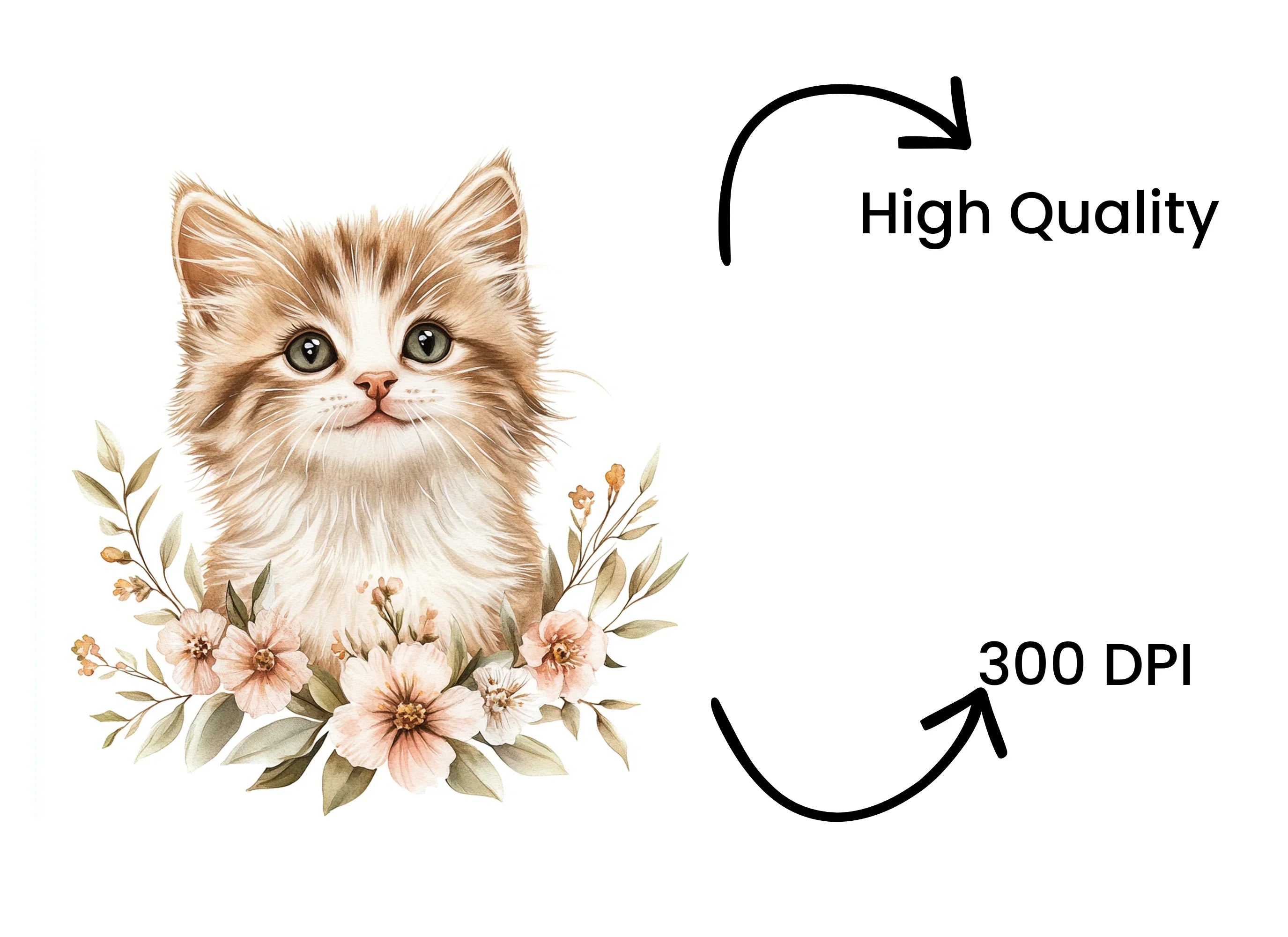 Cute Kitten Floral Wreath Clipart Bundle