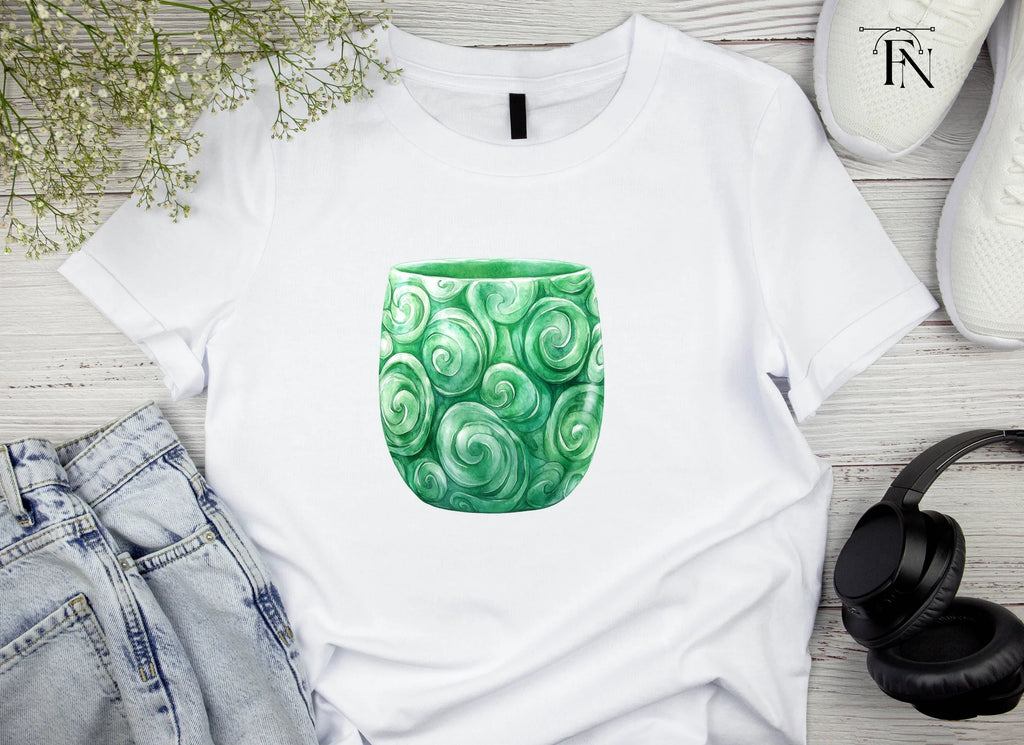 Green Swirl Patterned Jade Cup Clipart Bundle