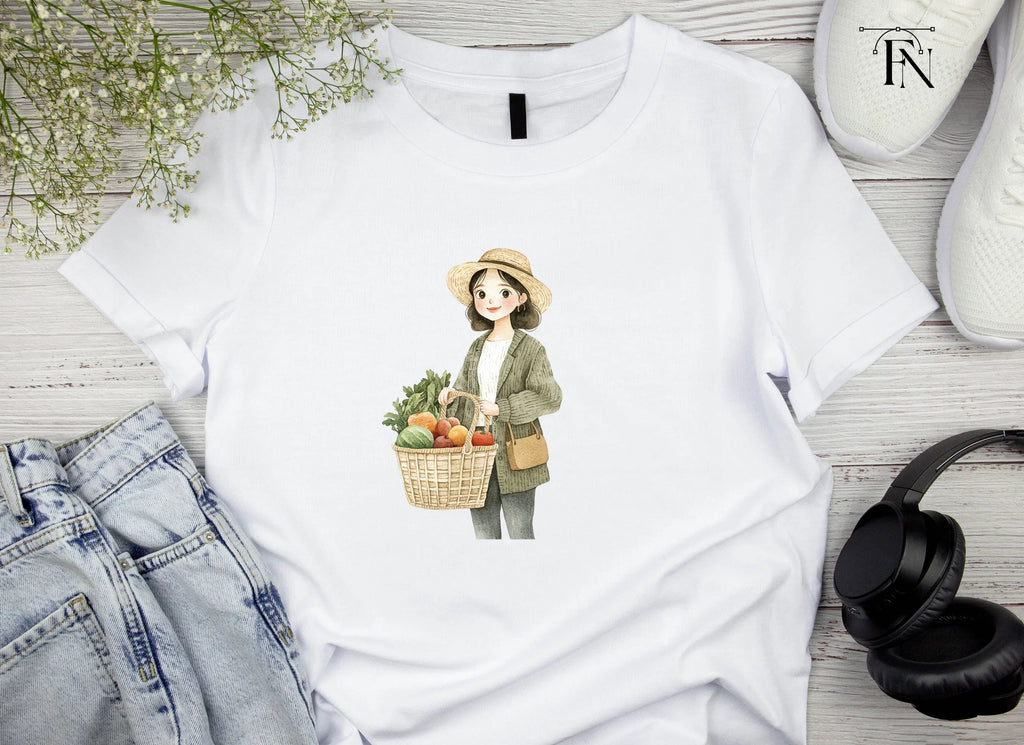 Girls with Baskets of Fresh Produce Clipart Bundle