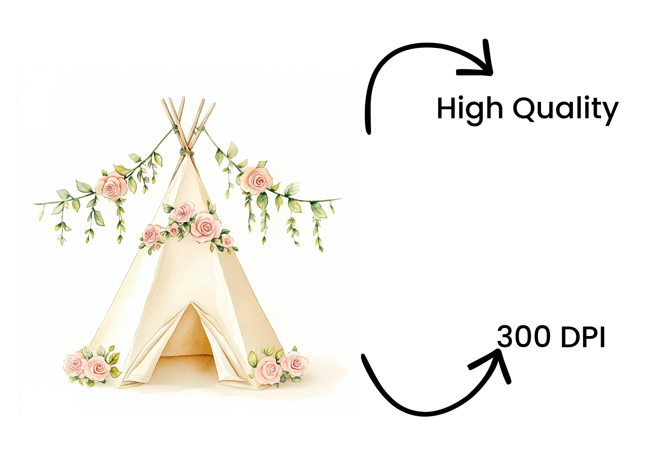 Boho Floral Teepee Clipart Bundle