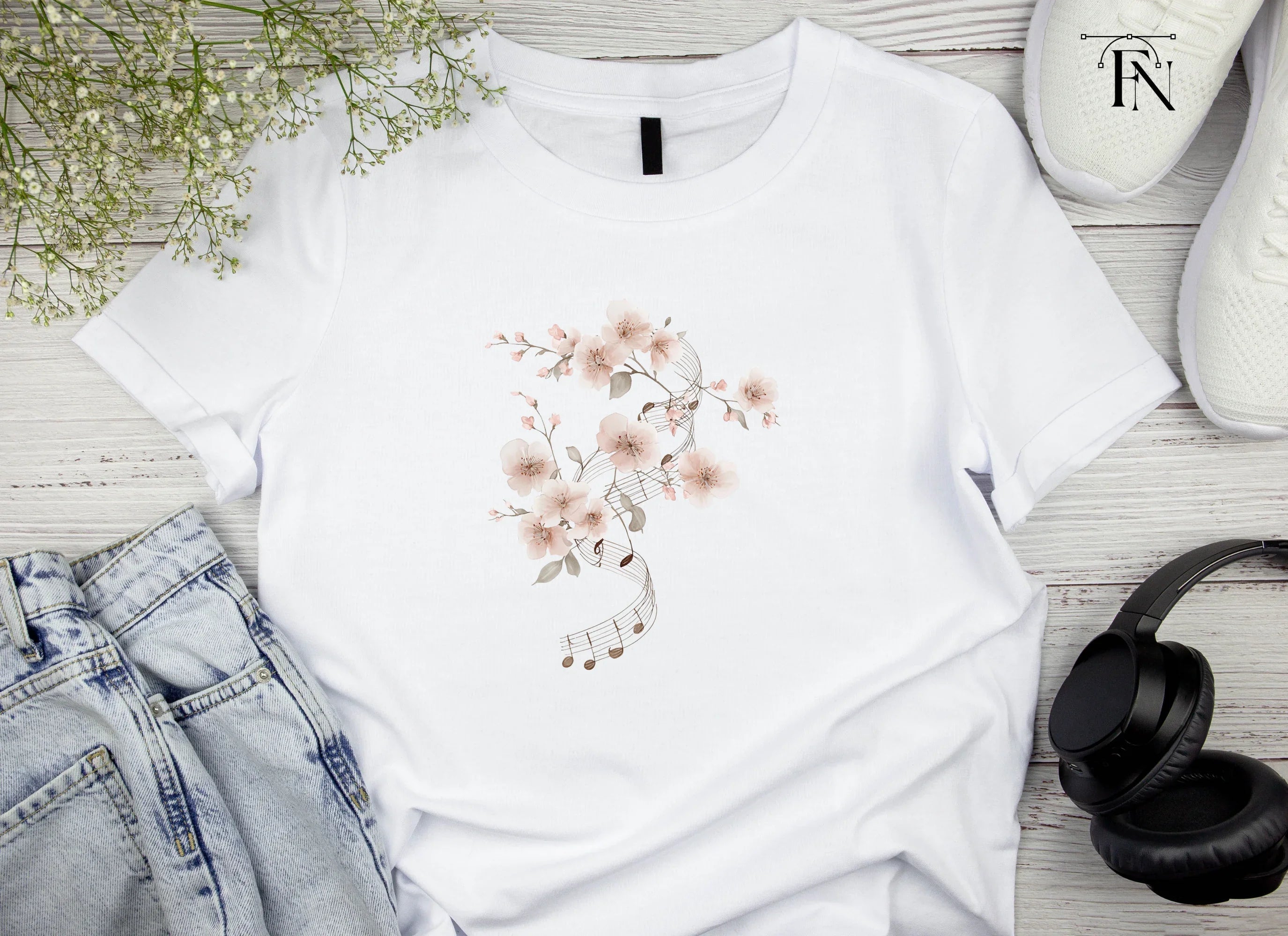 Cherry Blossom Music Notes Clipart Bundle