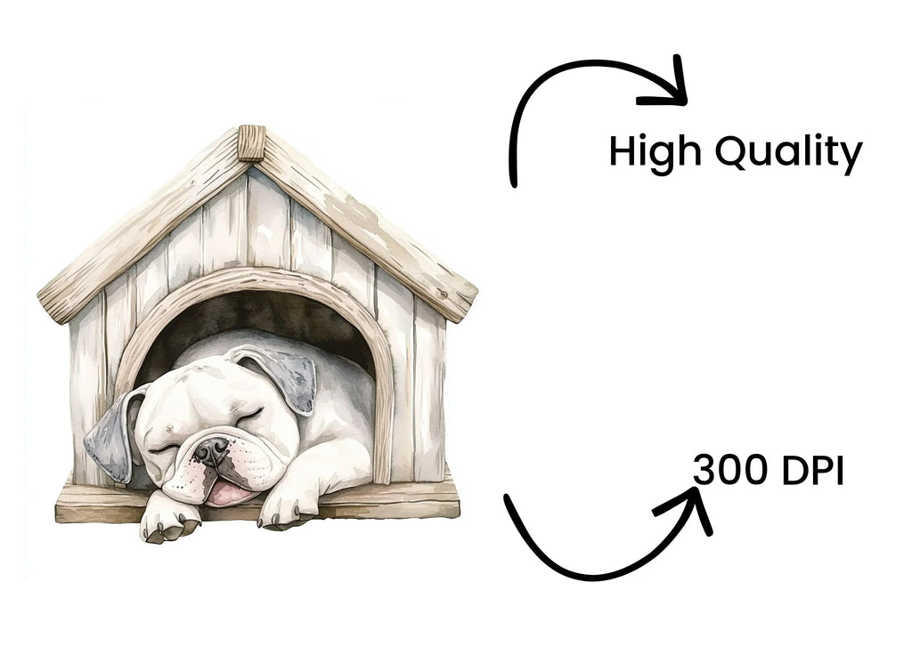 Cute Sleeping Puppies in Dog Houses Clipart Bundle