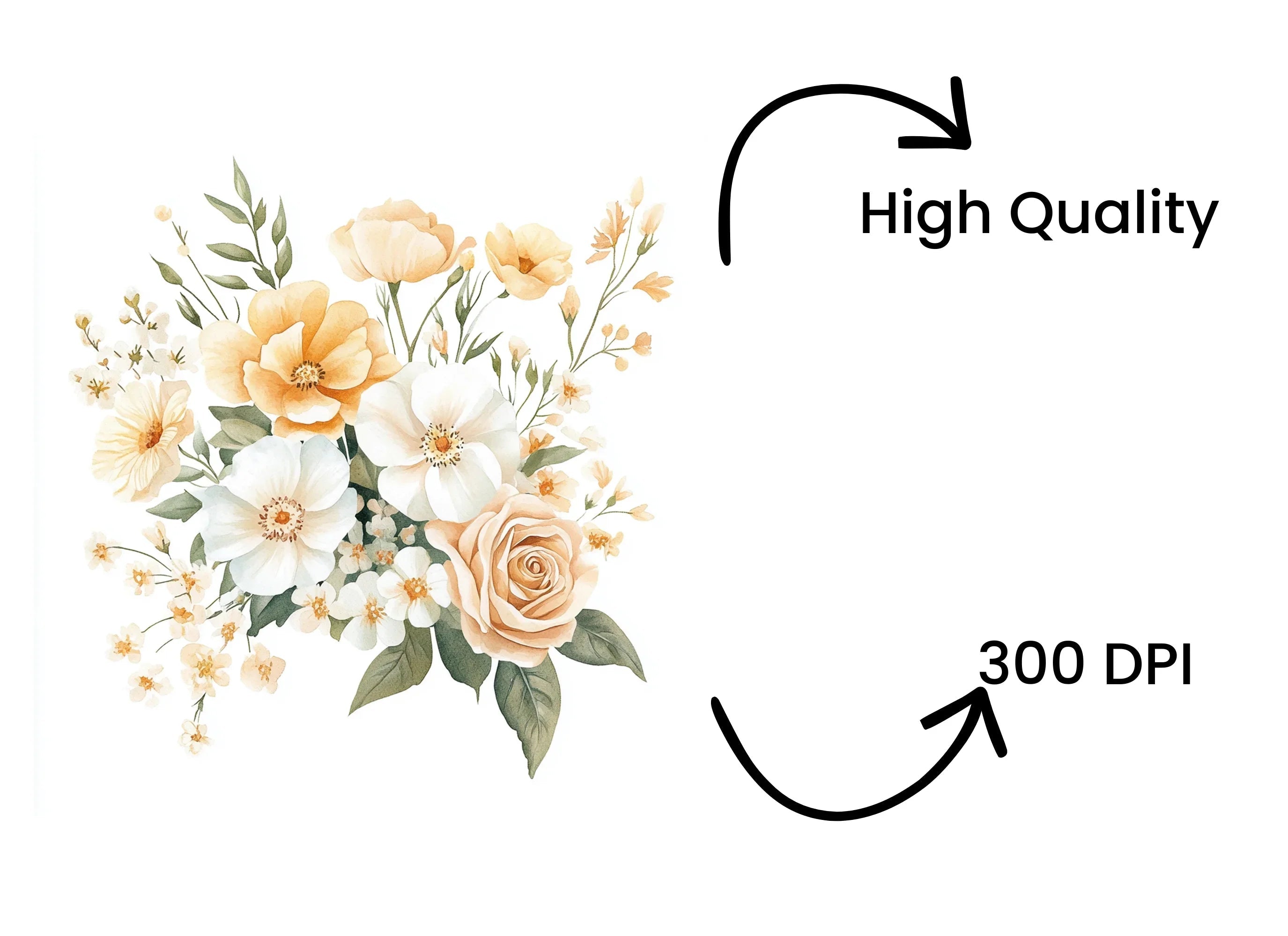 Sunny Yellow and White Floral Bouquets Clipart Bundle