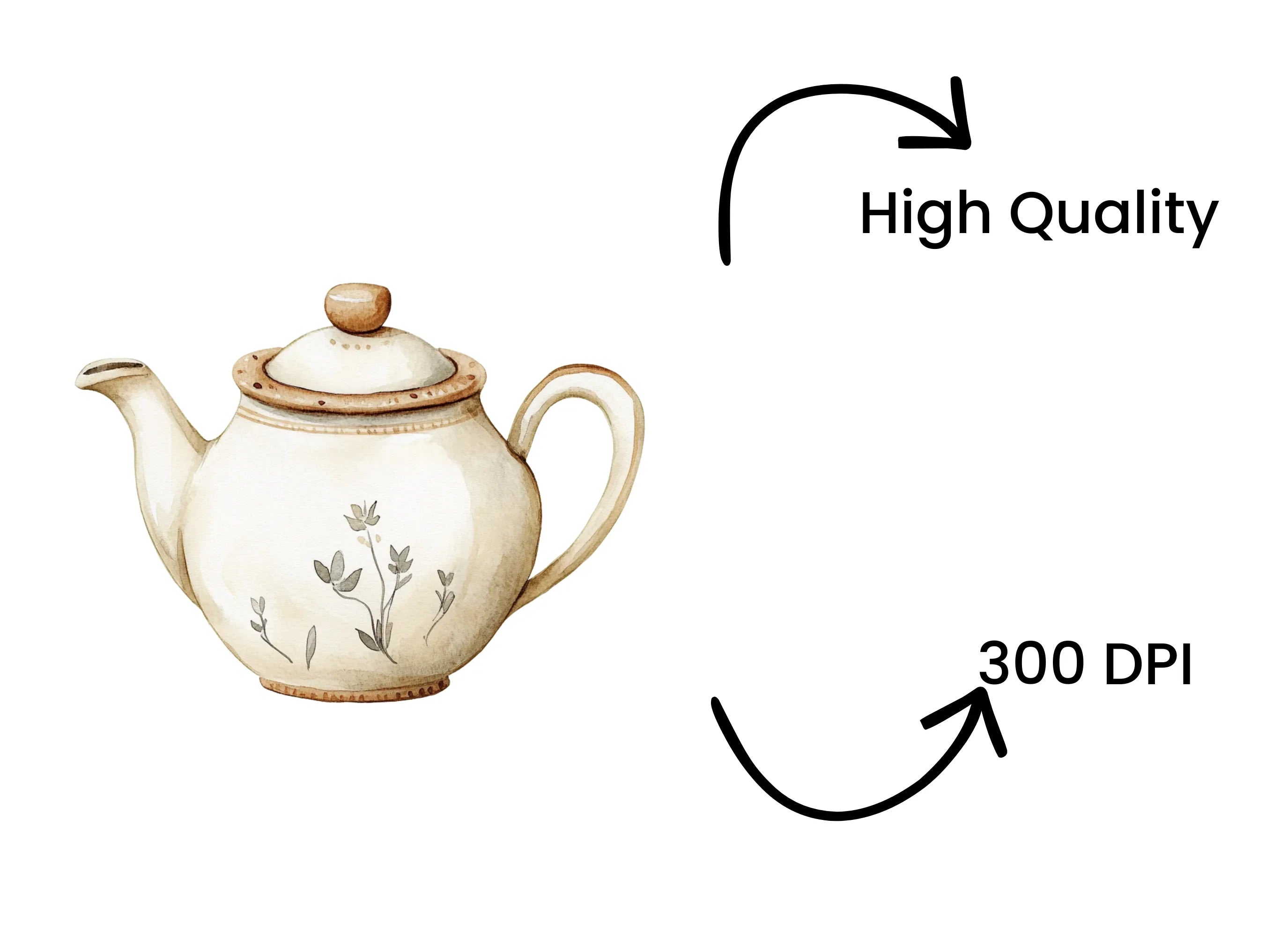 Elegant Neutral Teapots Clipart Bundle