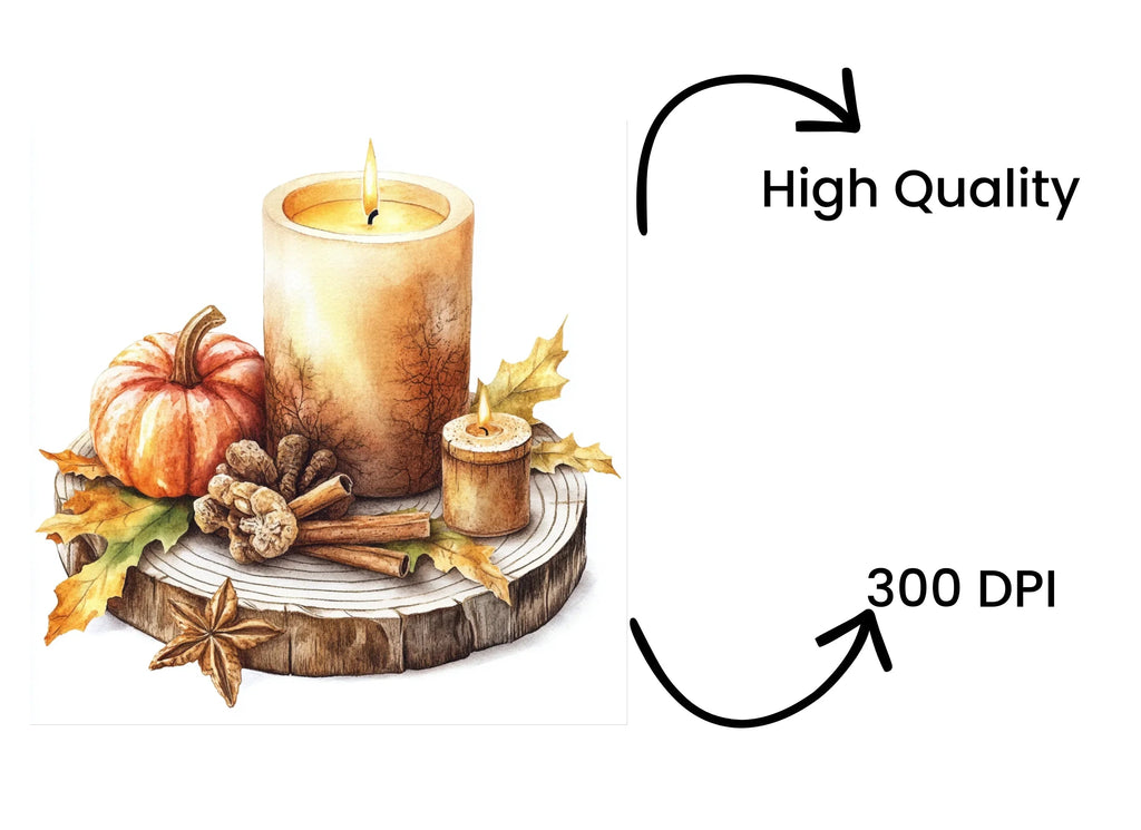 Autumn Candles and Pumpkins Clipart Bundle