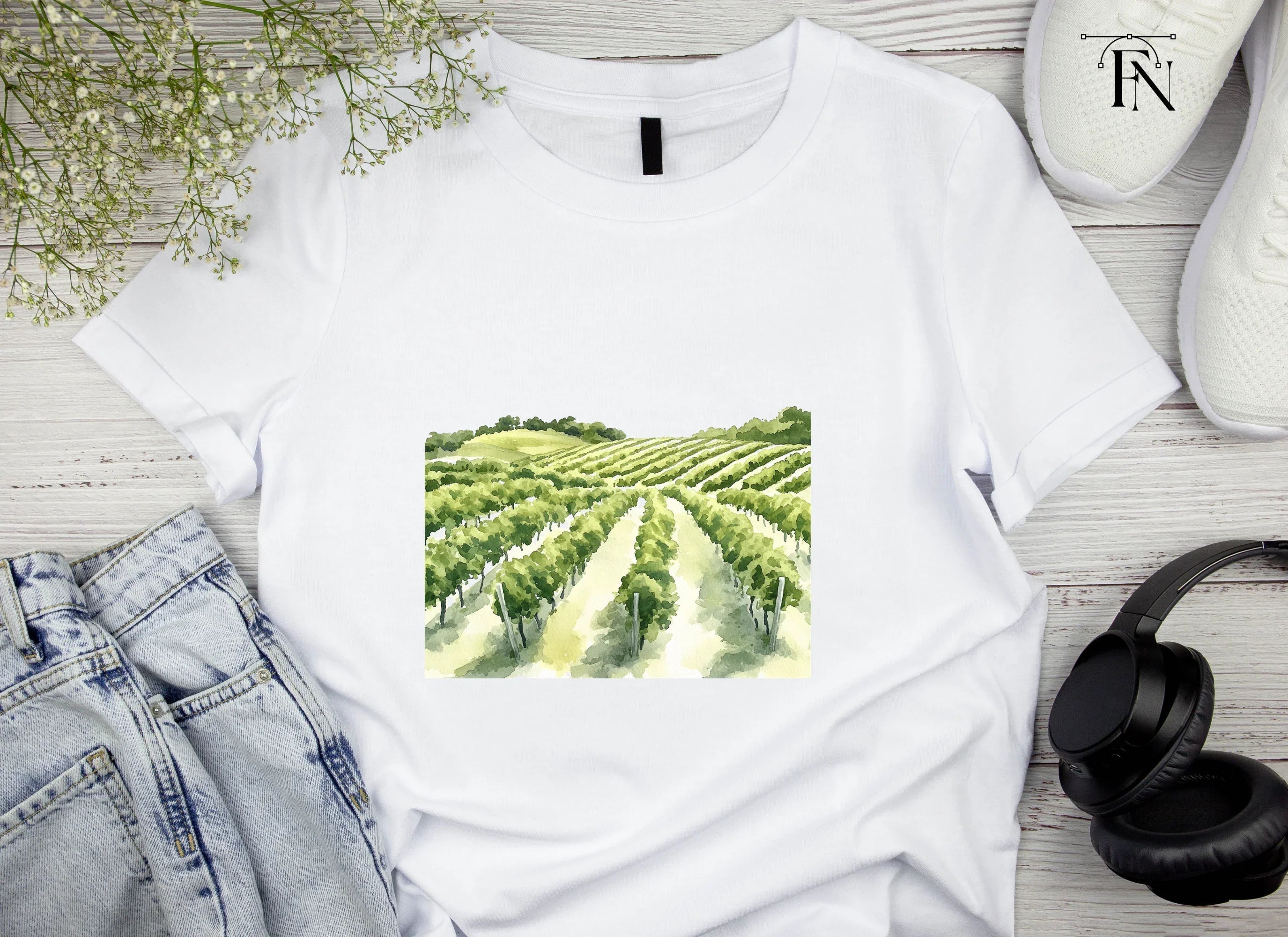 Green Vineyard Rows Clipart Bundle