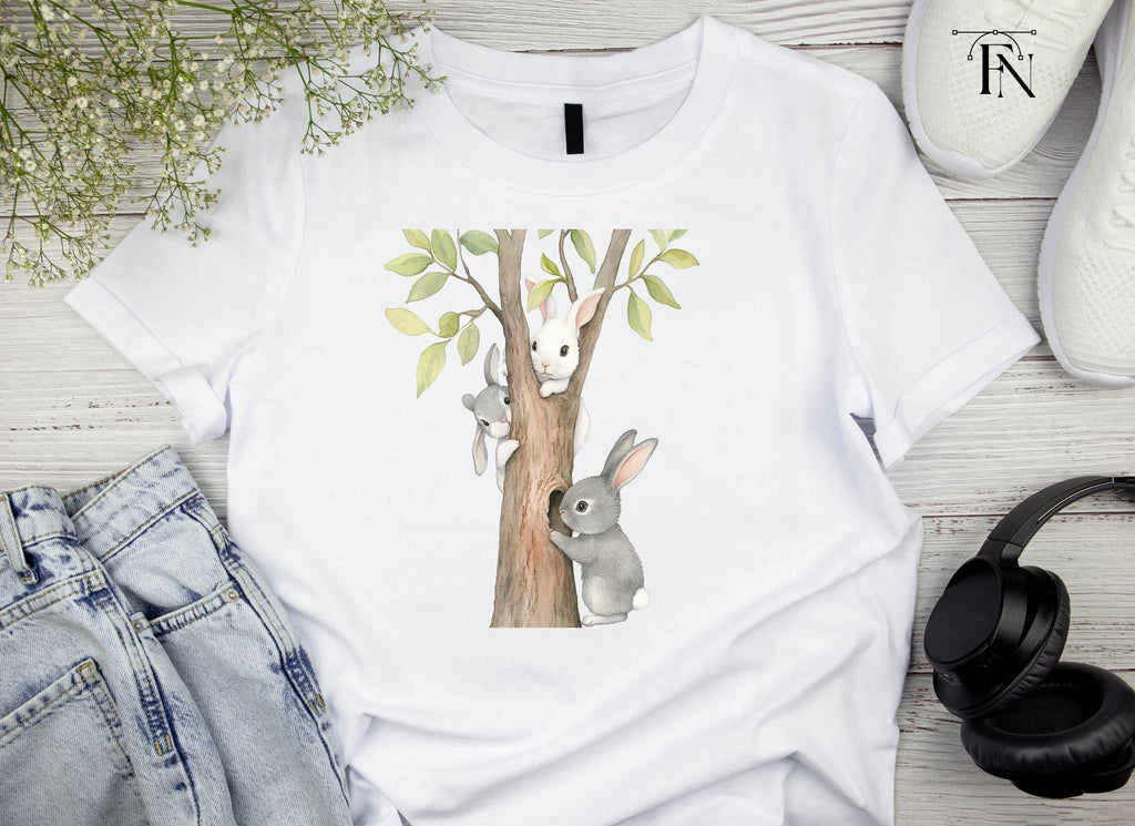 Cute Bunnies Climbing Tree Clipart Bundle