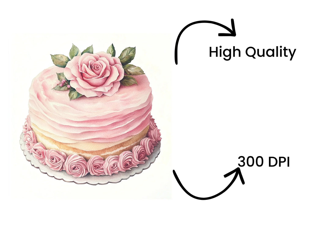Elegant Pink Rose Cakes Clipart Bundle