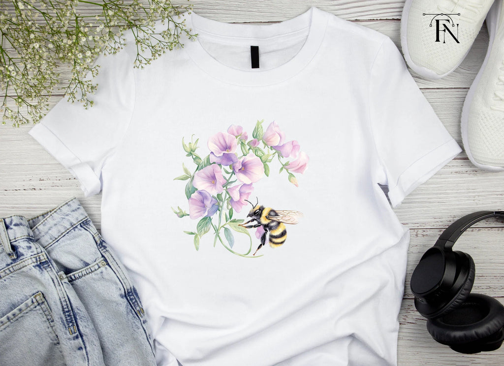 Sweet Pea Flowers with Bumblebees Clipart Bundle