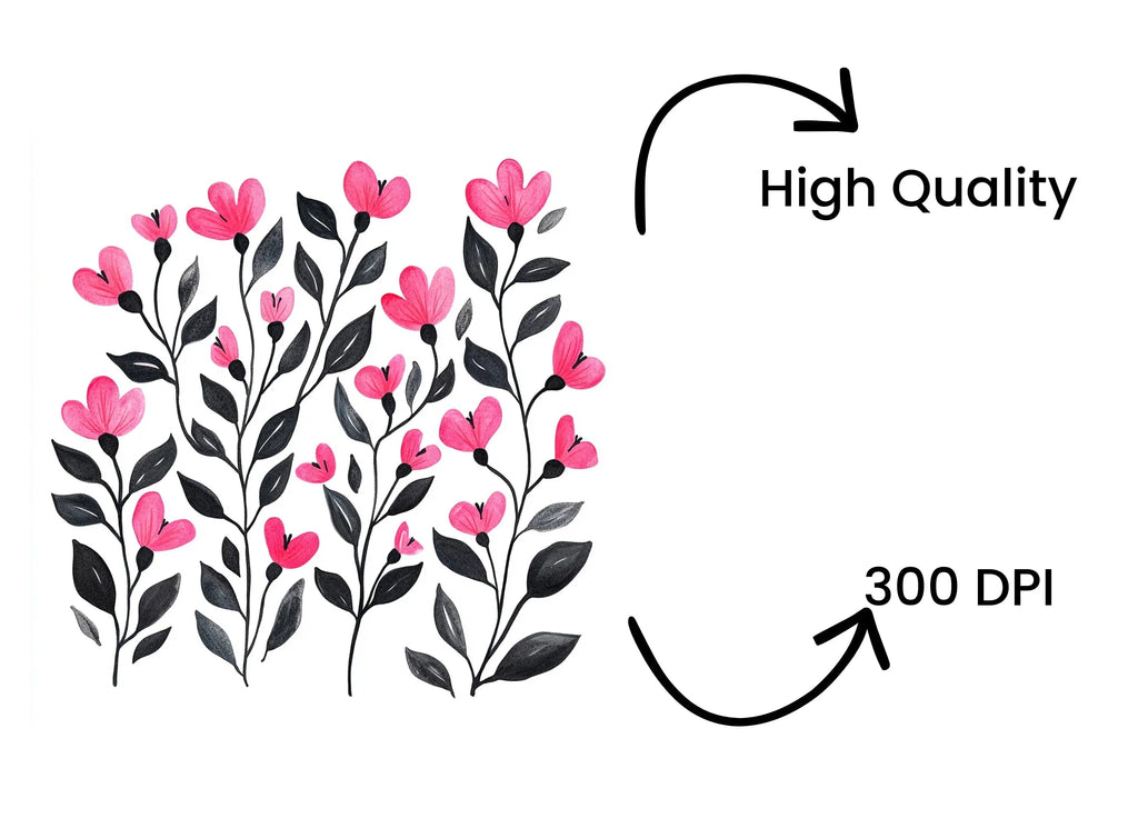 Pink Flowers and Leaves Clipart Bundle