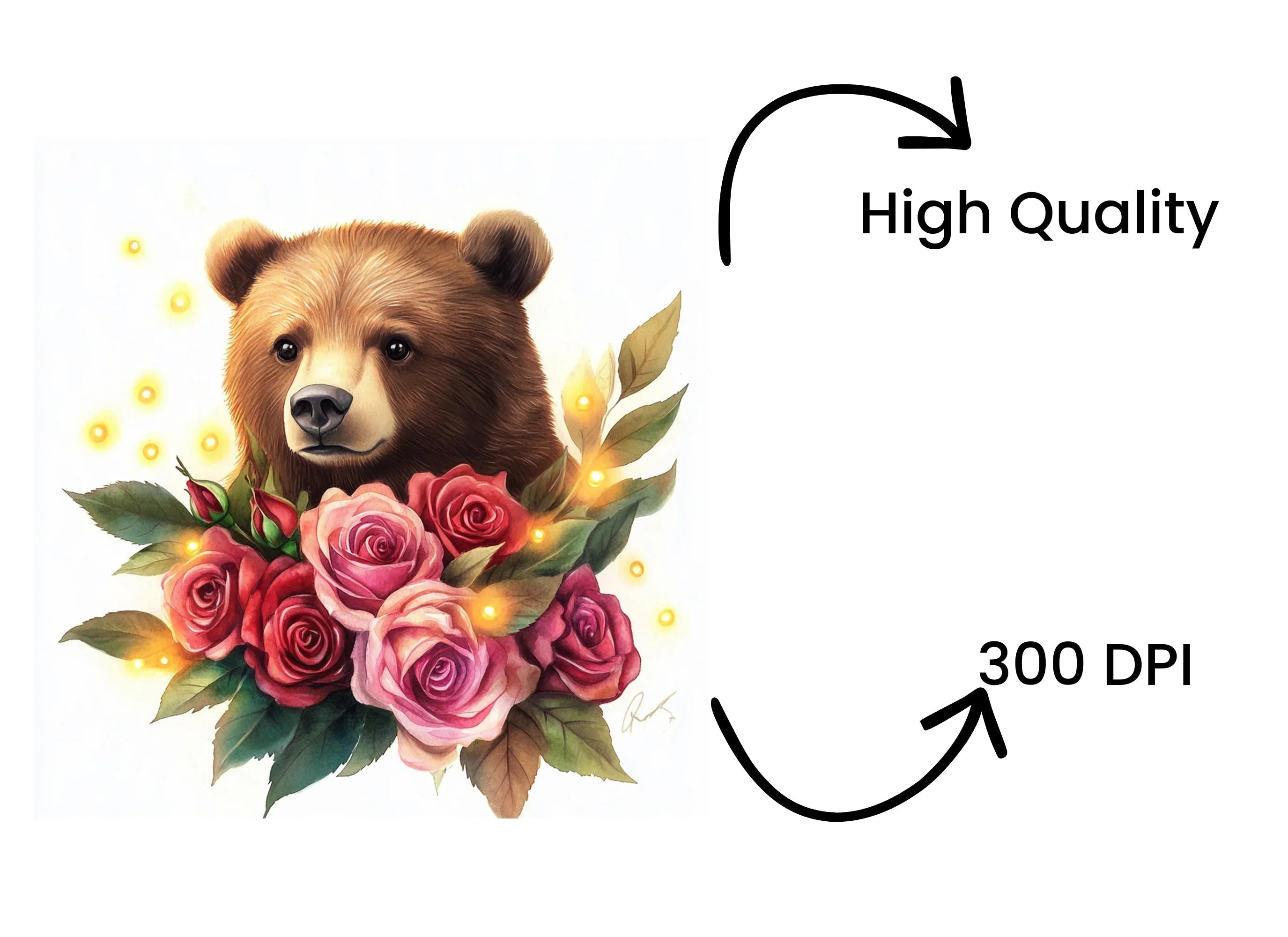Cute Bear with Pink and Red Roses Clipart Bundle