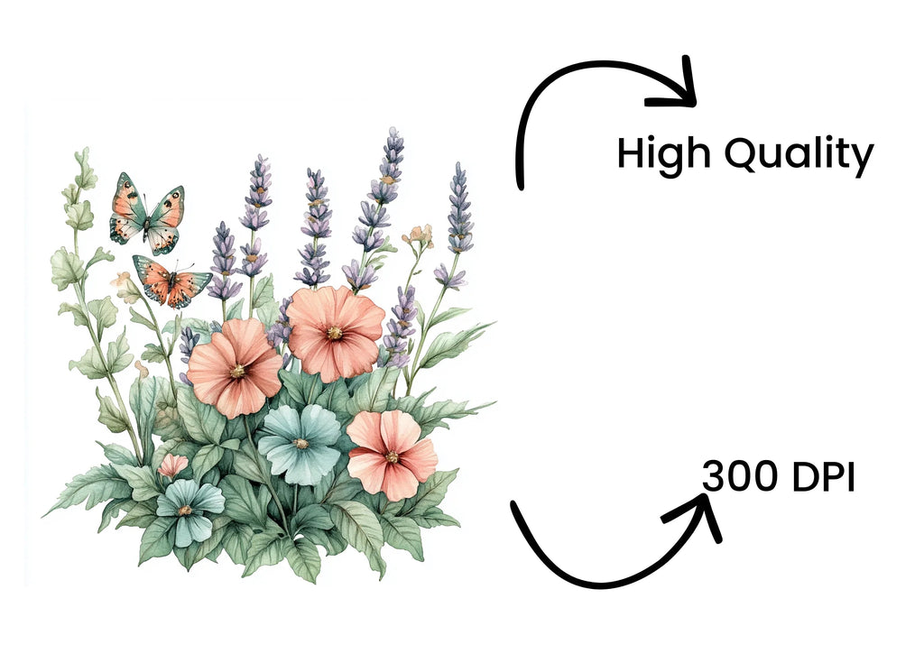 Lavender and Butterfly Floral Clipart Bundle