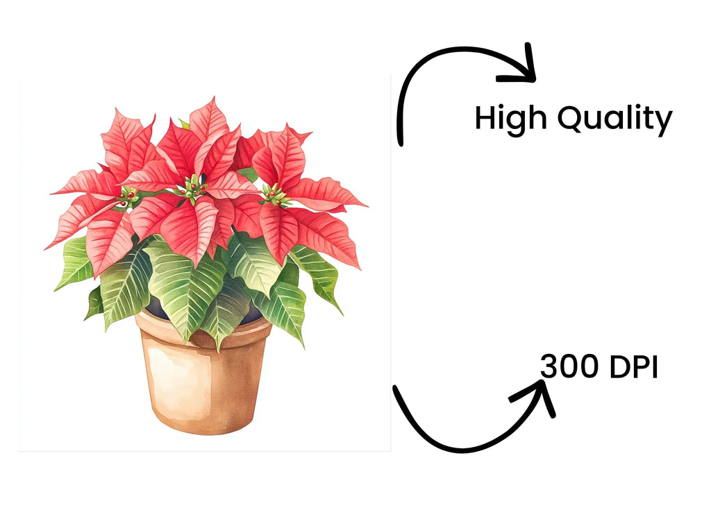 Potted Poinsettia Christmas Clipart Bundle