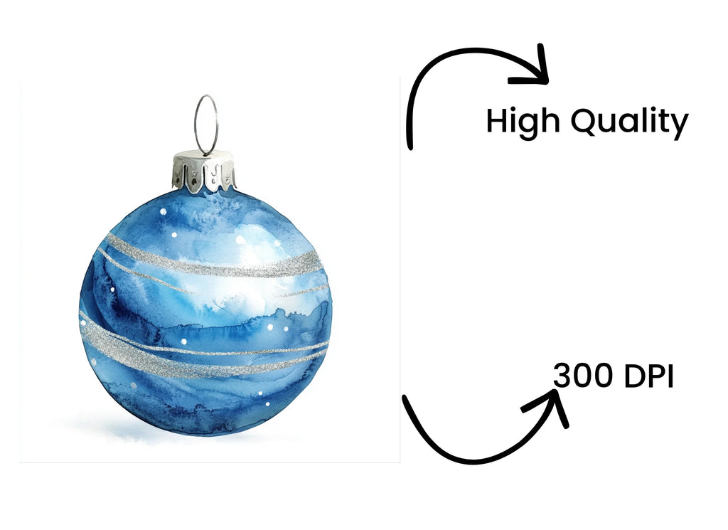 Blue Christmas Ornaments Clipart Bundle