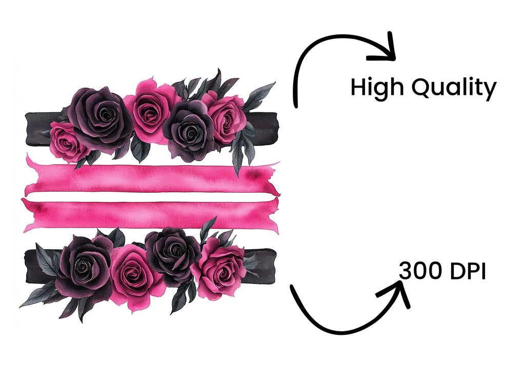 Pink and Black Rose Ribbon Clipart Bundle