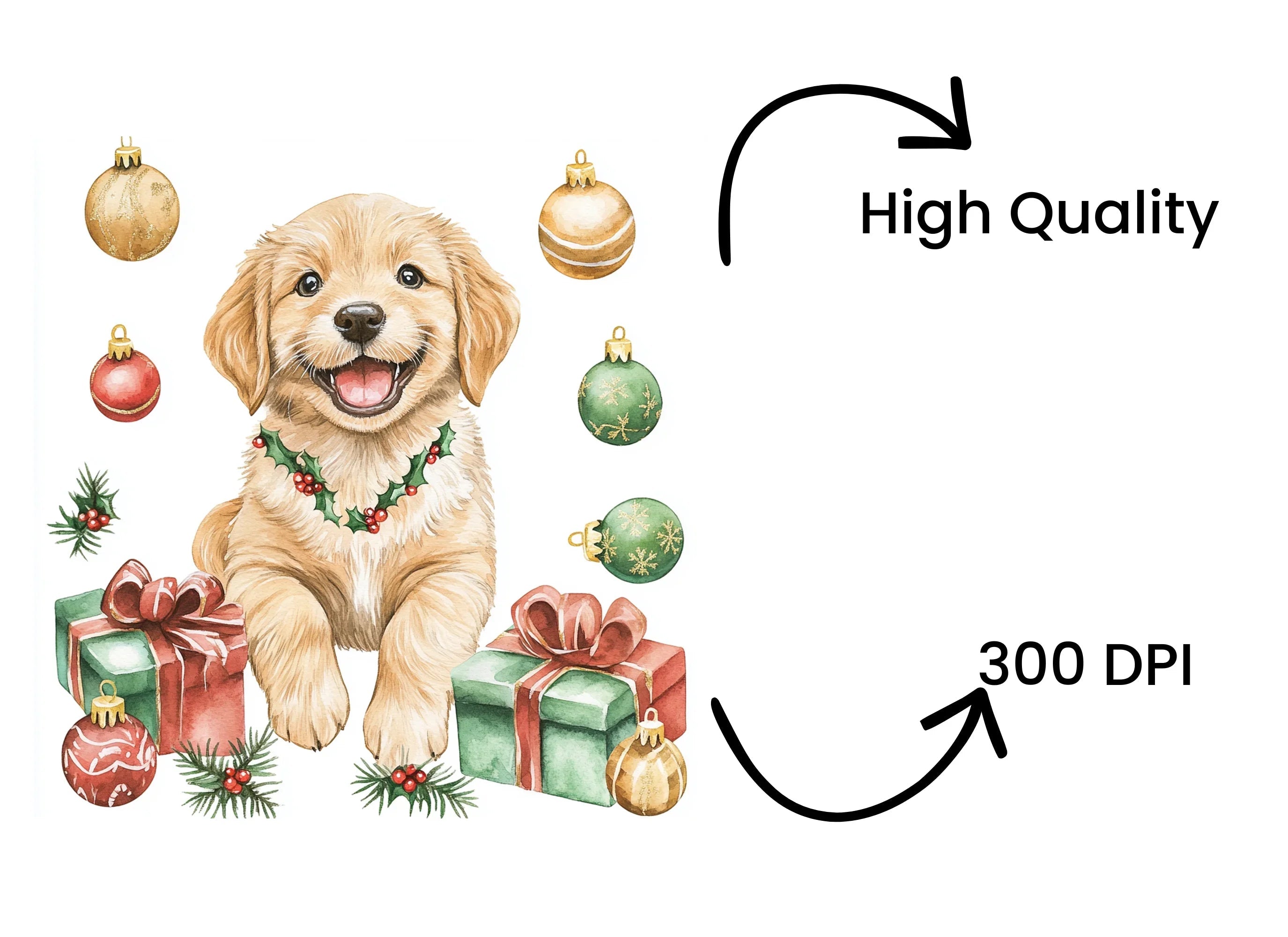 Happy Christmas Puppies with Presents Clipart Bundle