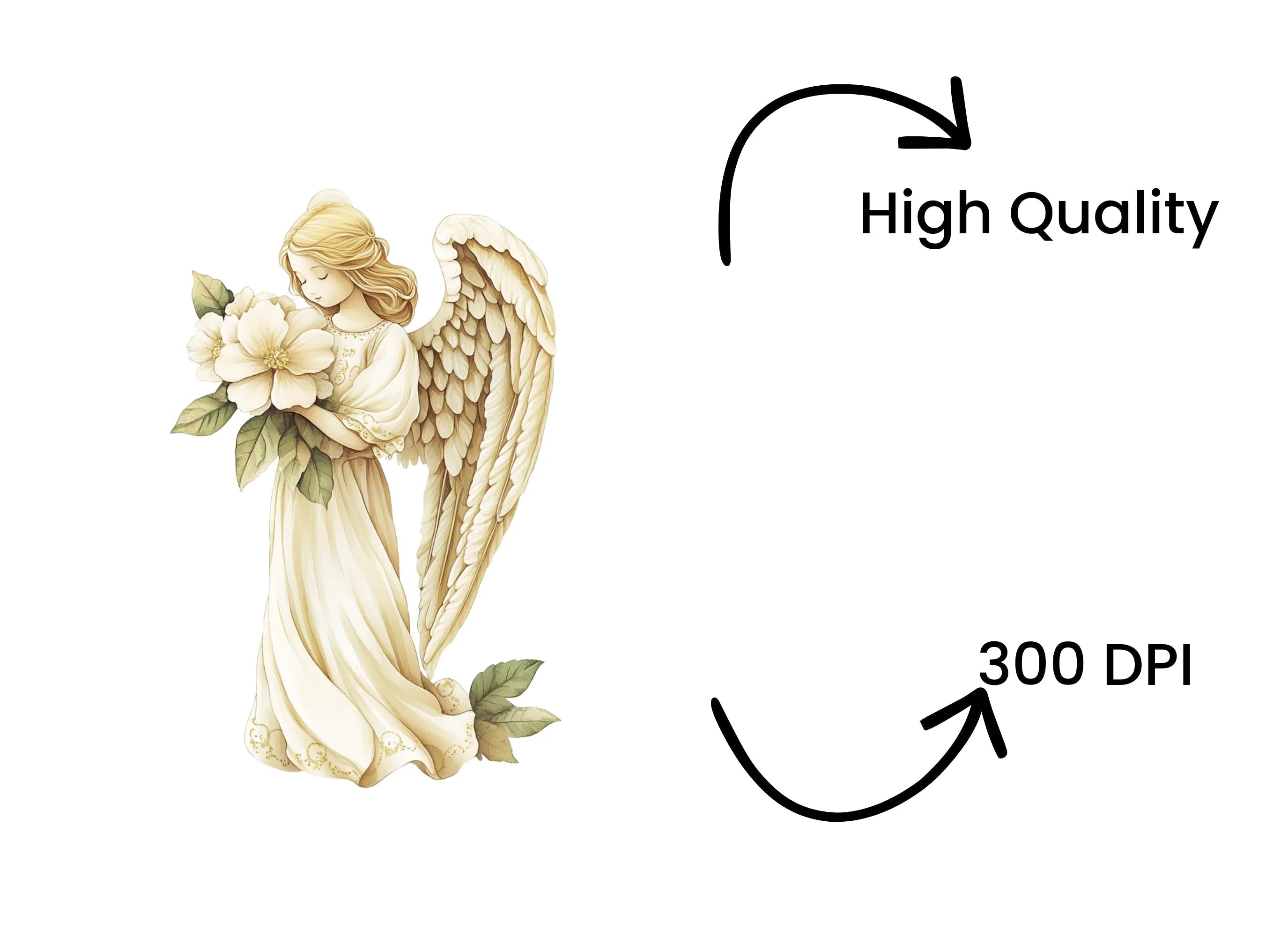 Elegant Angel with White Flowers Clipart Bundle