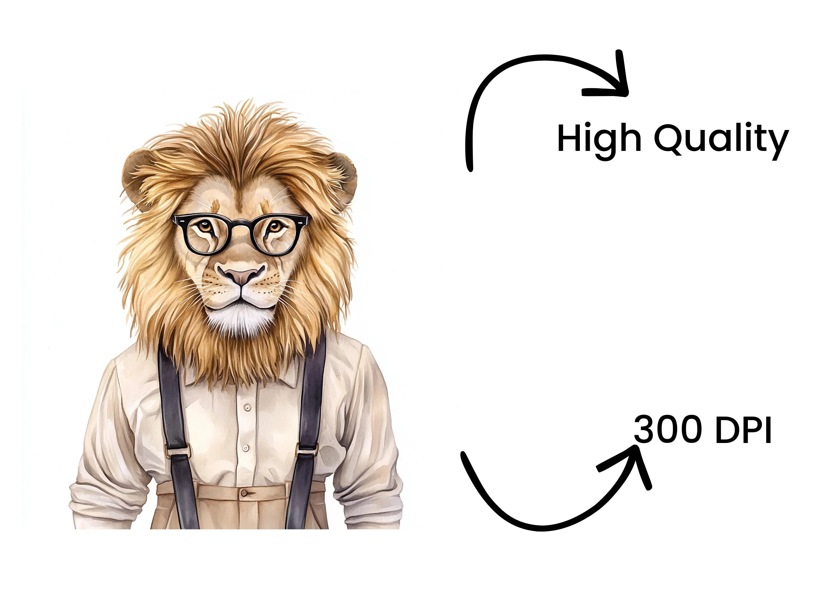 Hipster Lion with Glasses Clipart Bundle