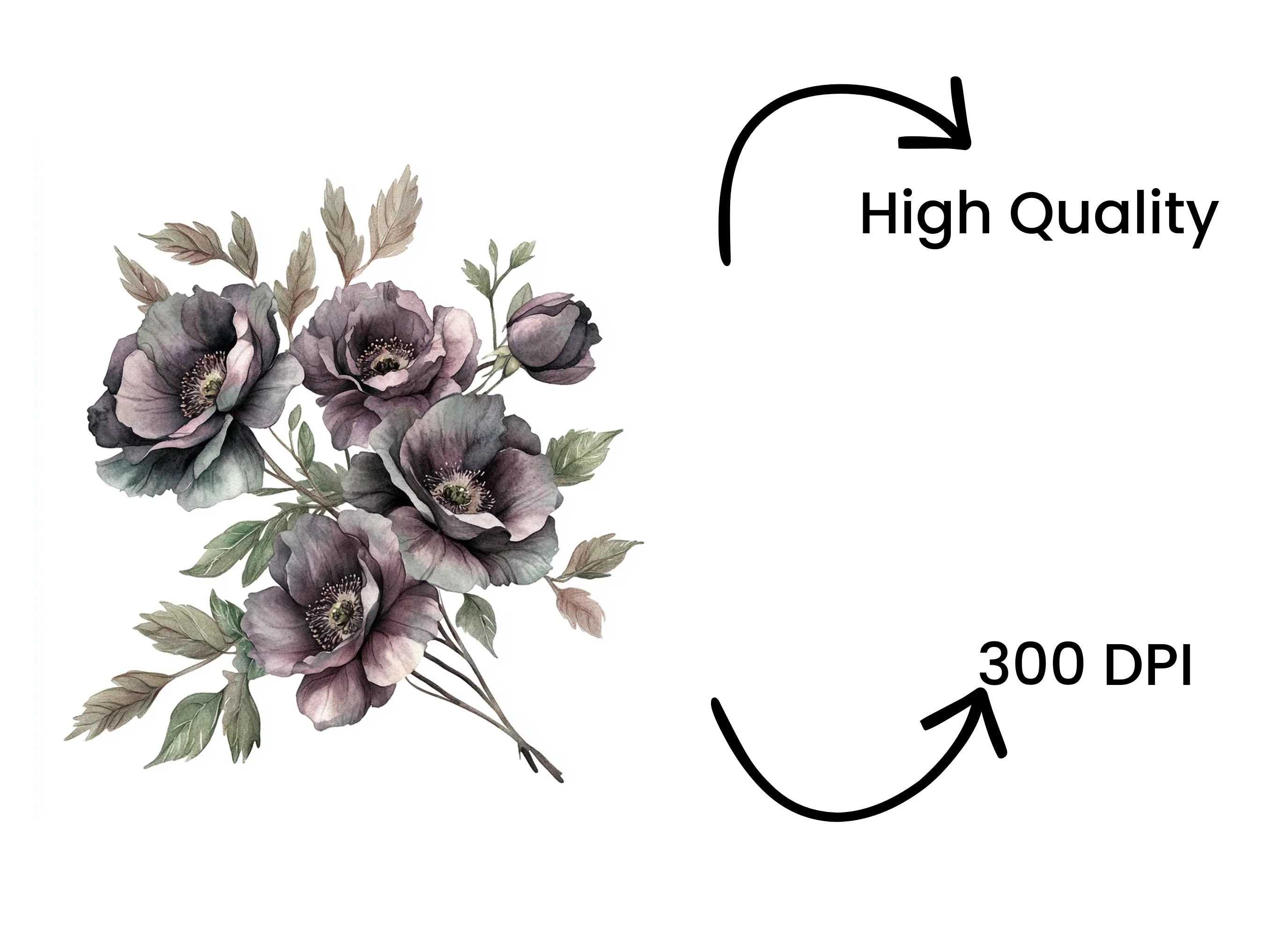 Dark Floral Clipart Bundle