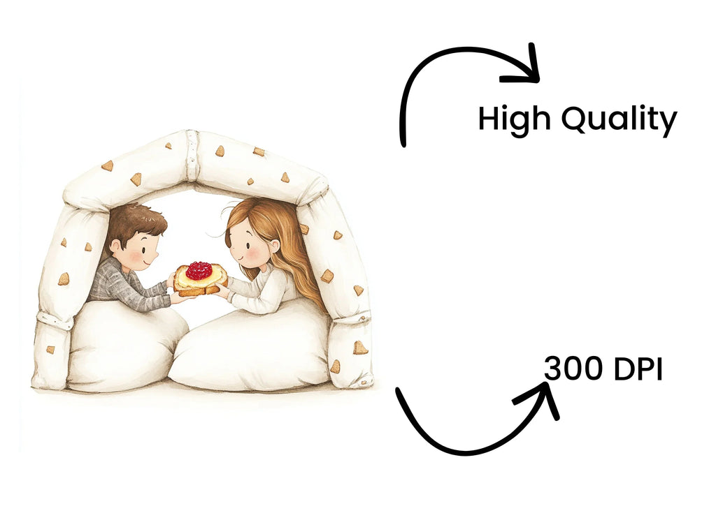 Cute Couple Pillow Fort Breakfast Clipart Bundle