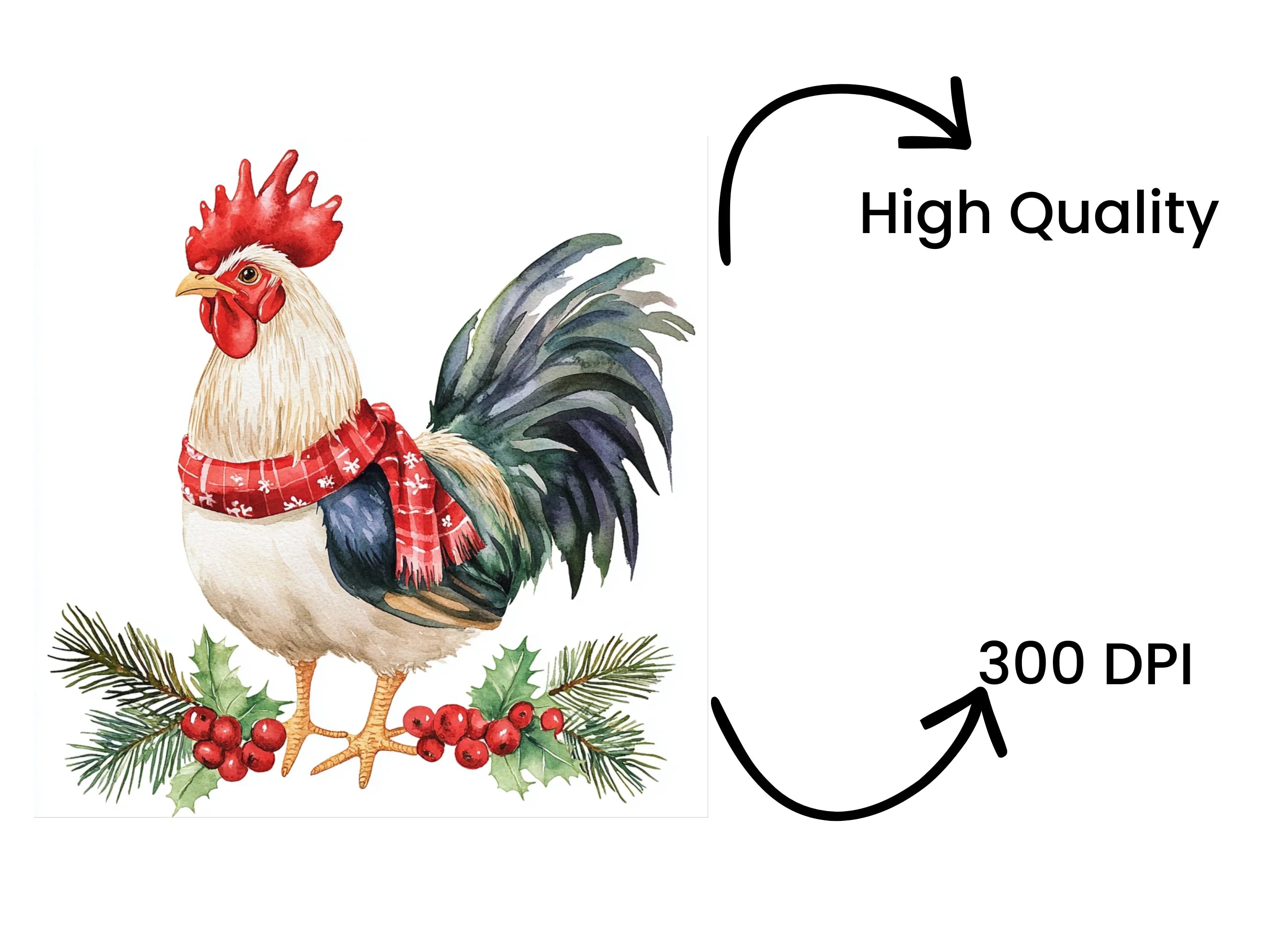 Festive Christmas Rooster Clipart Bundle