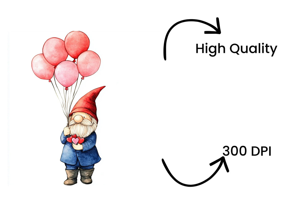 Cute Gnome with Heart Balloons Clipart Bundle