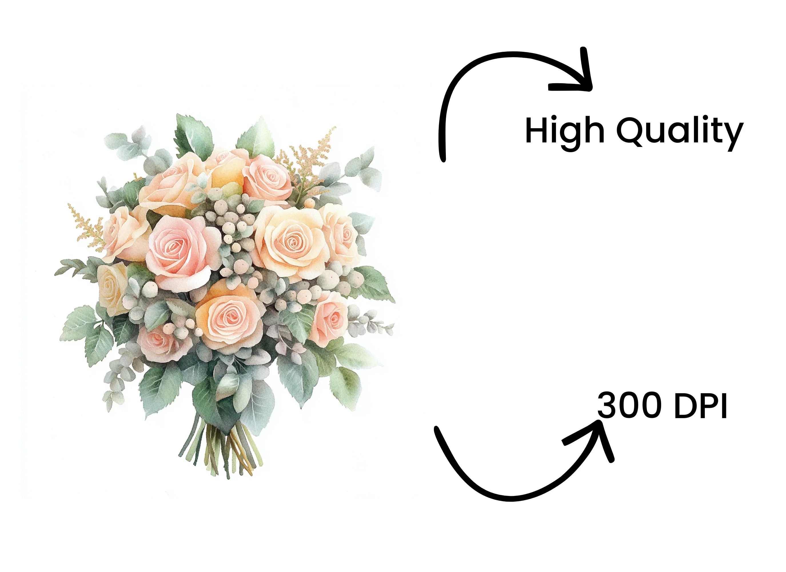 Elegant Rose and Eucalyptus Bouquets Clipart Bundle