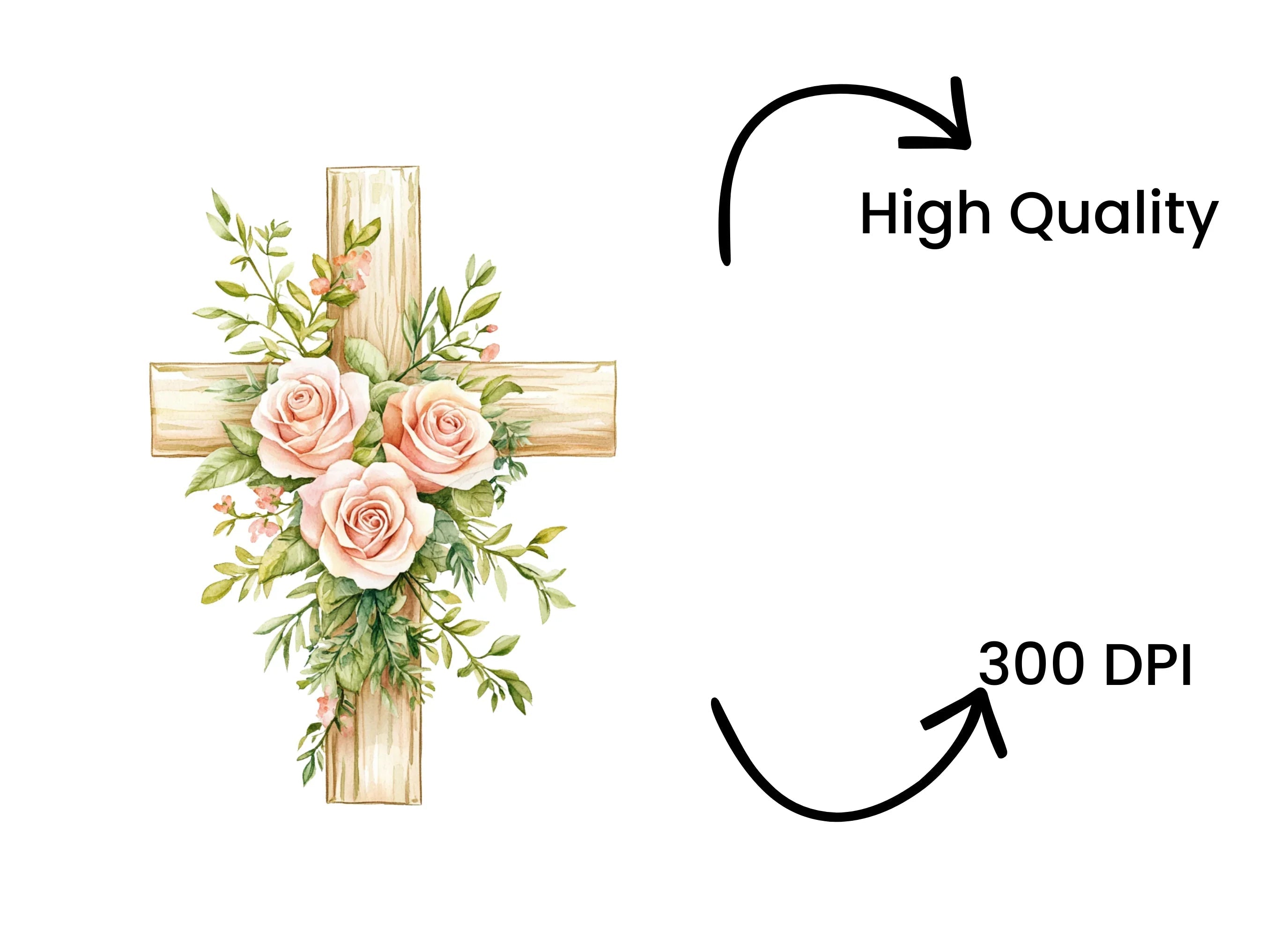 Crosses with Pink Roses Clipart Bundle