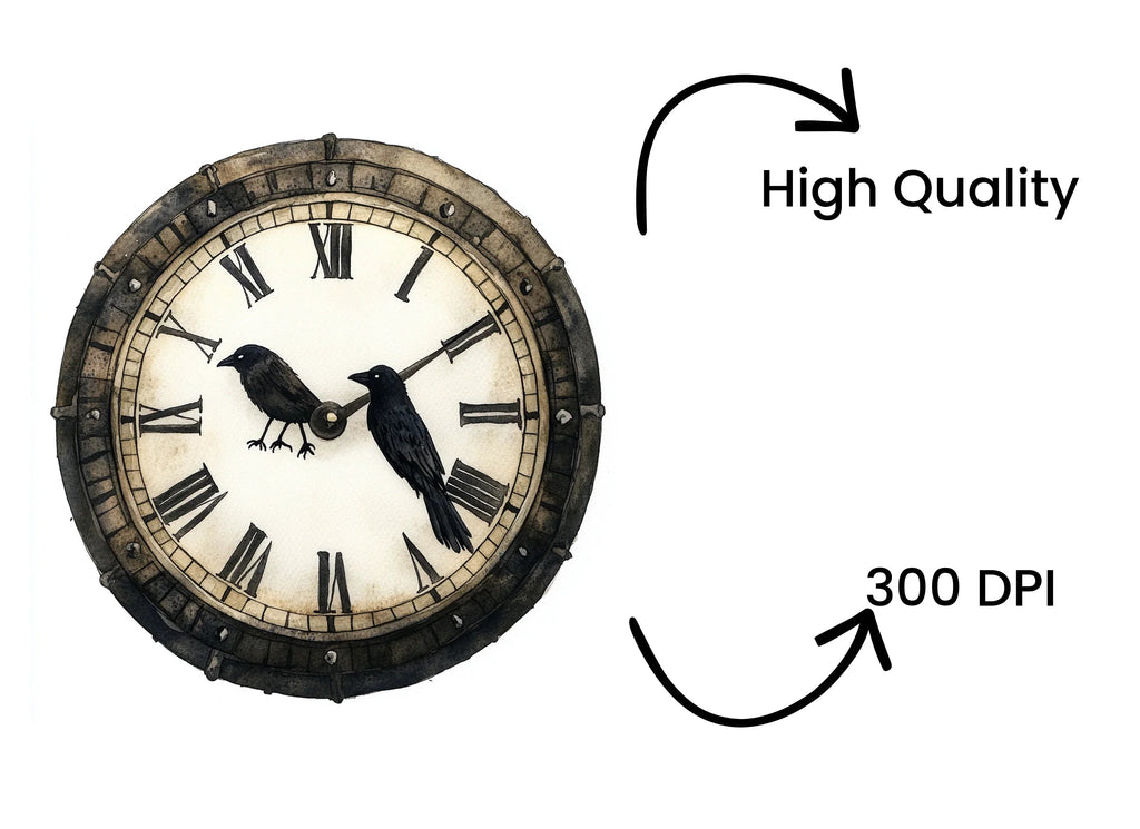 Steampunk Clock Face Raven Clipart Bundle