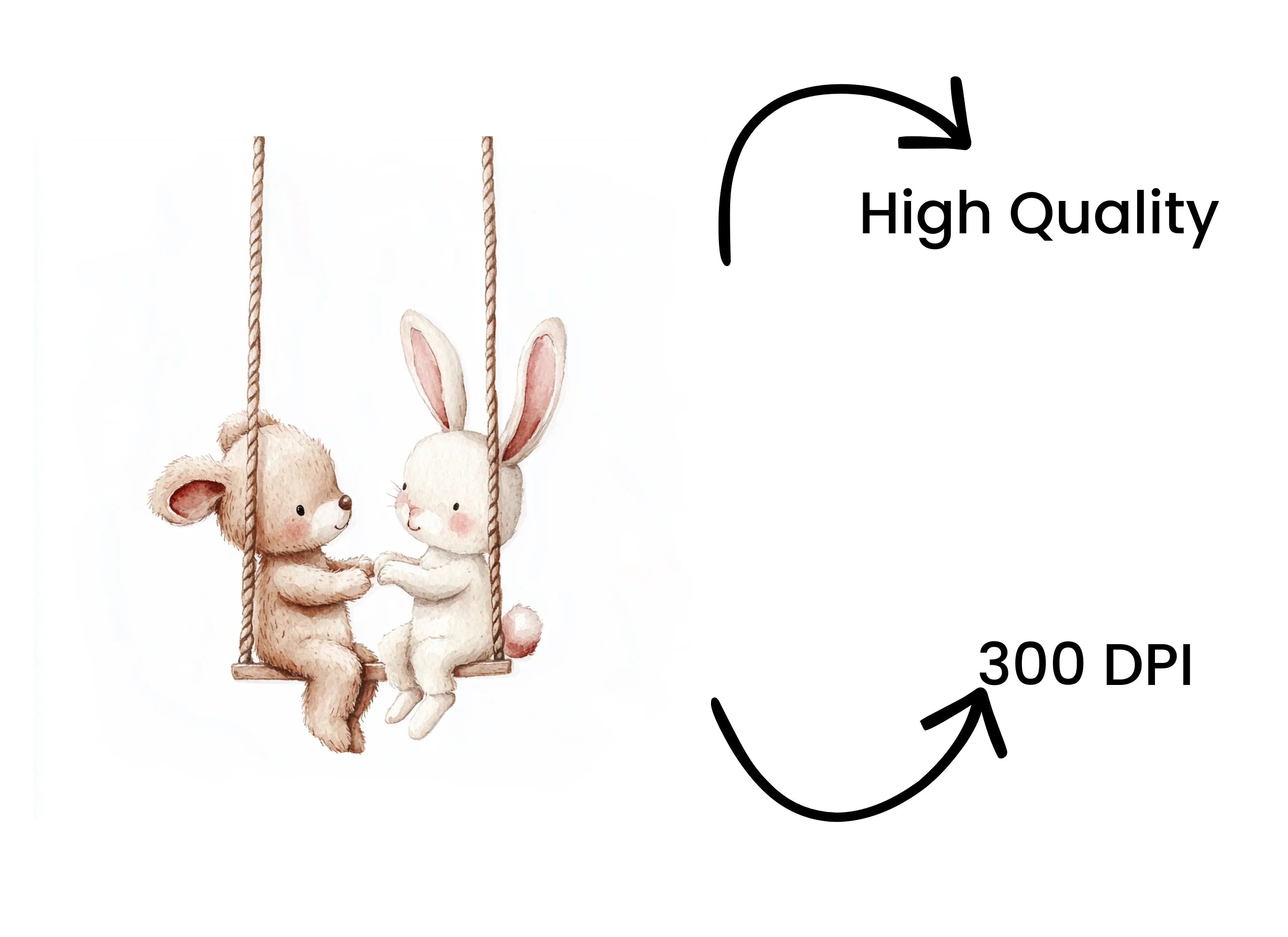 Cute Bunny and Bear Couple on Swings Clipart Bundle