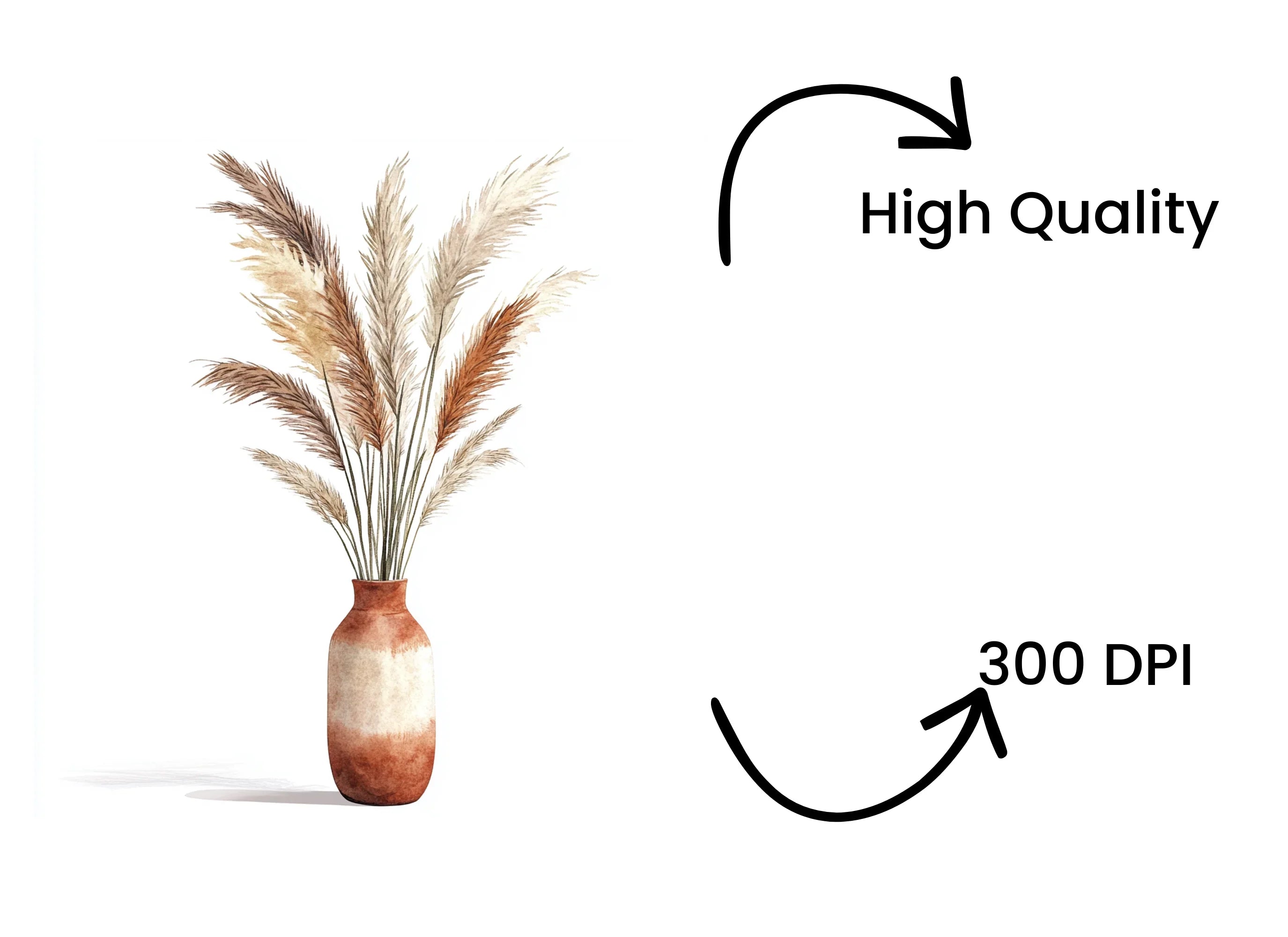 Boho Pampas Grass Vase Clipart Bundle