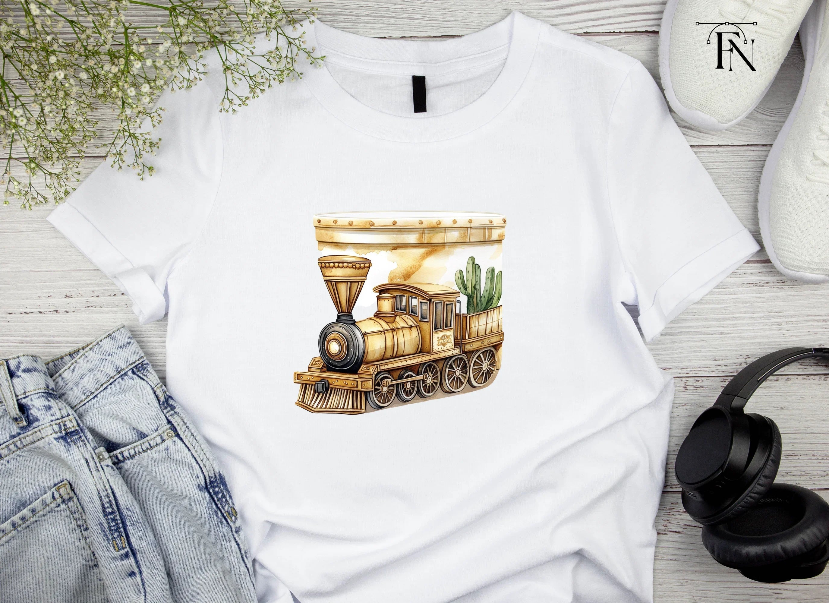 Vintage Train and Cactus Clipart Bundle