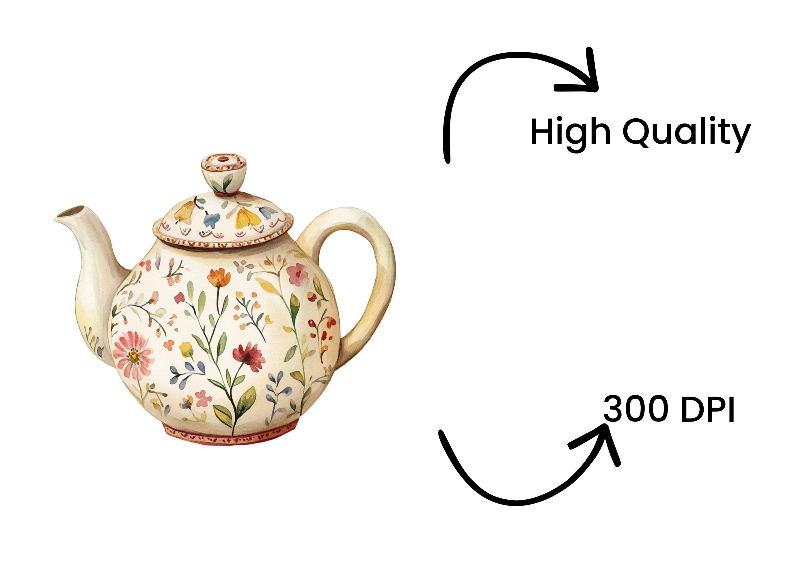 Floral Teapots Clipart Bundle