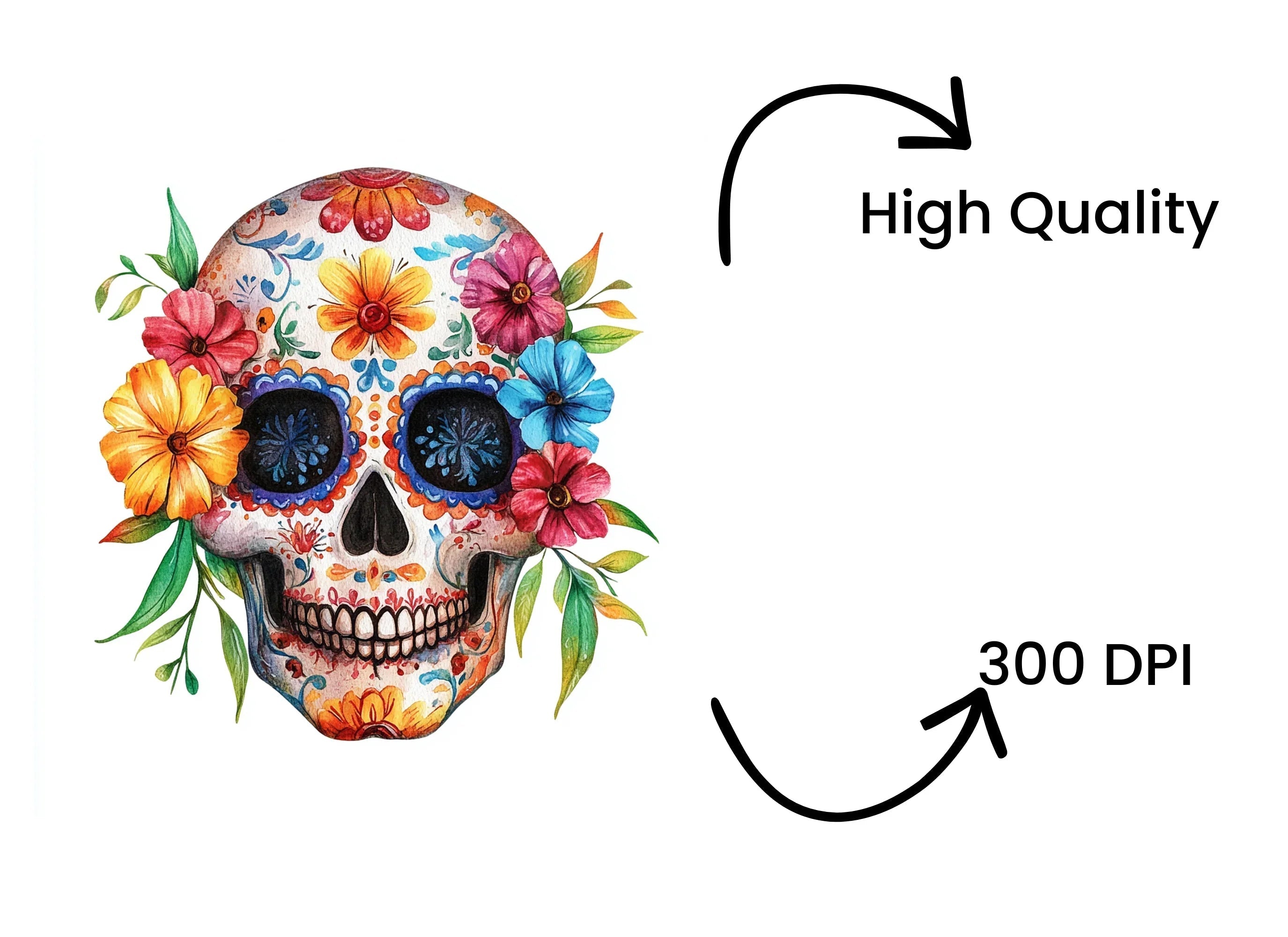 Vibrant Sugar Skull Clipart Bundle