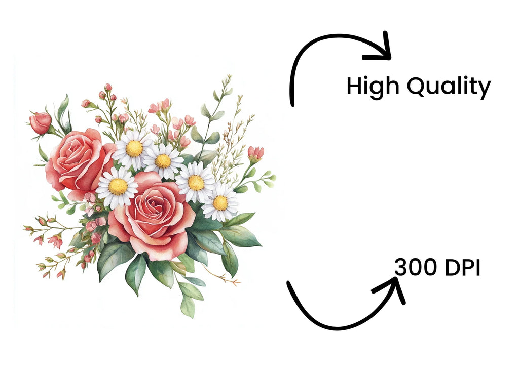 Roses and Daisies Bouquet Clipart Bundle