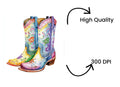 Vibrant Floral Cowgirl Boots Clipart Bundle