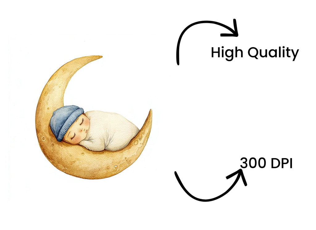 Cute Baby Sleeping on Moon Clipart Bundle