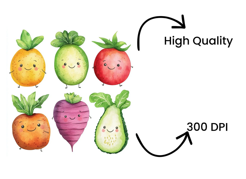 Cute Happy Fruits & Veggies Clipart Bundle