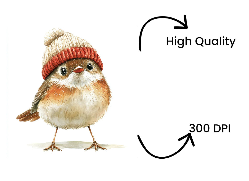 Cute Winter Birds with Knitted Hats Clipart Bundle